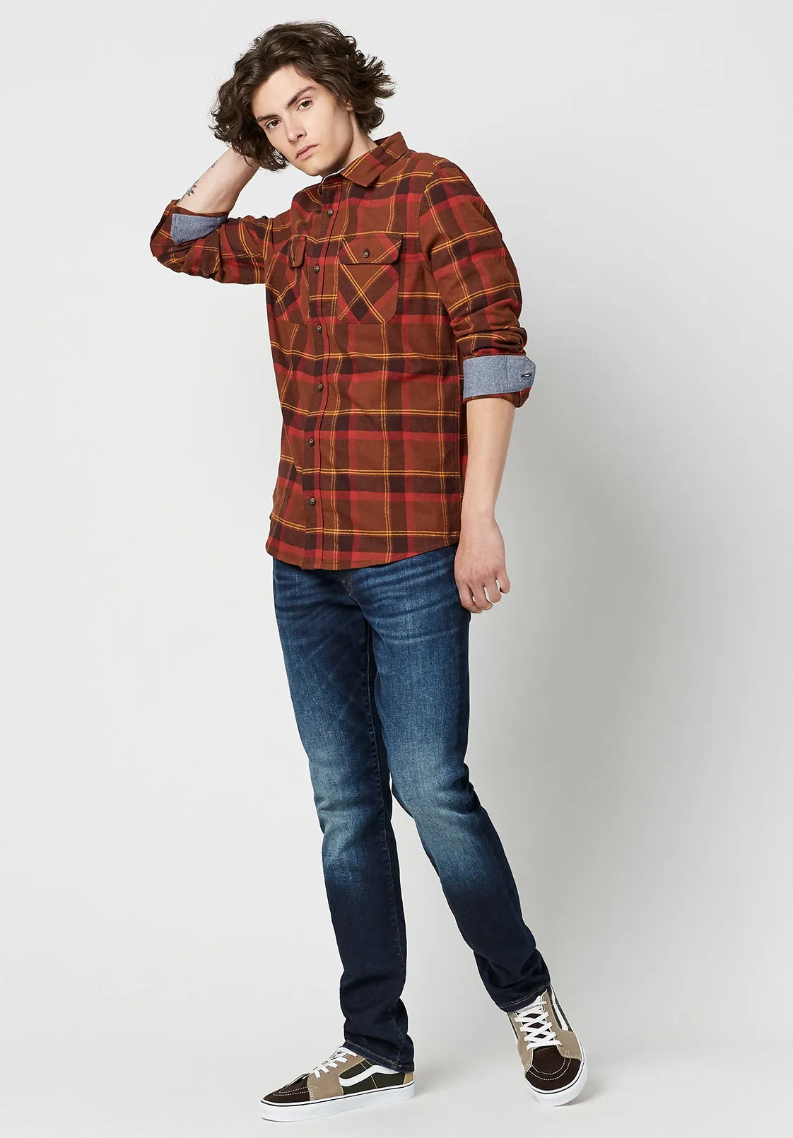 Sawood Plaid Flannel Shirt in Burnt Orange - BM23665