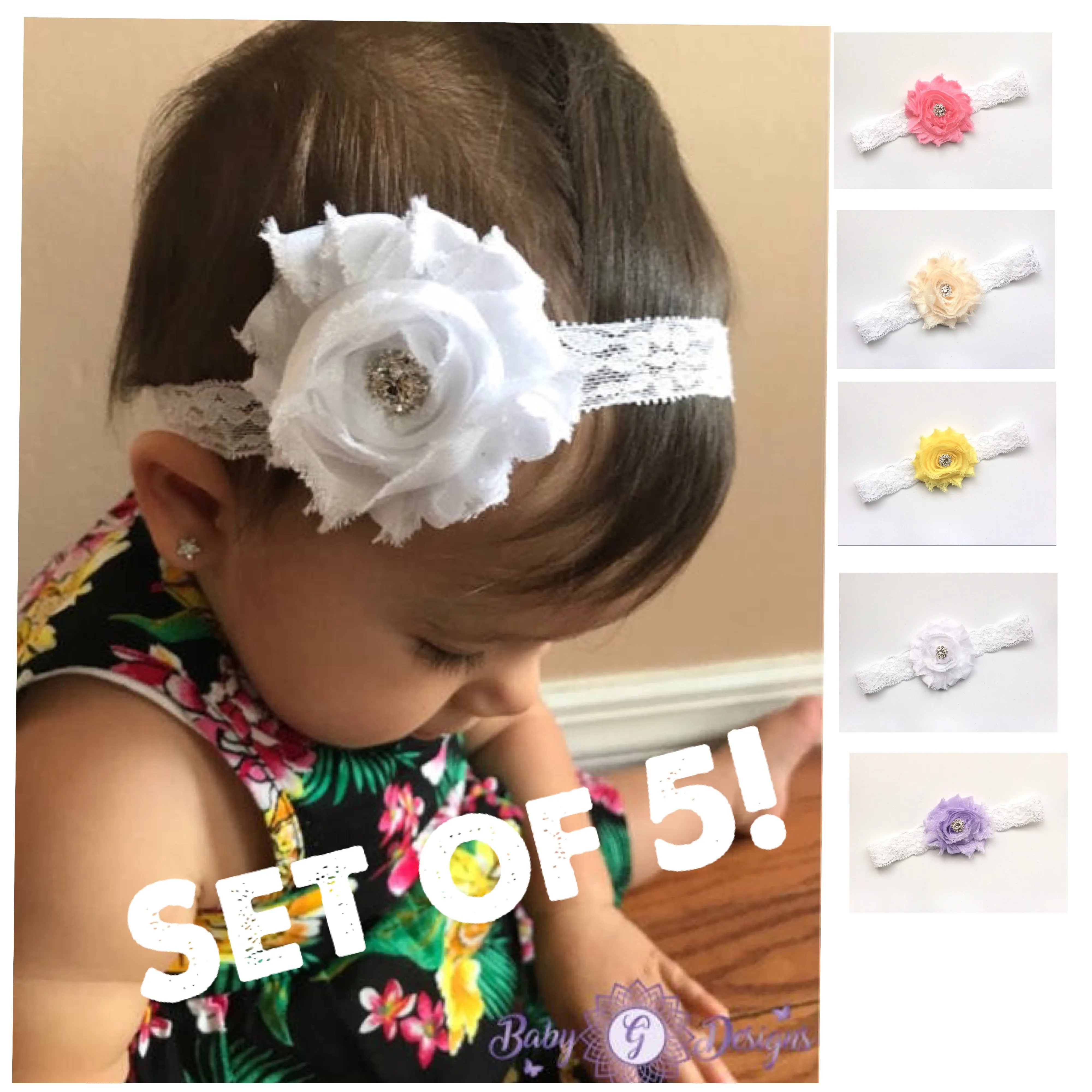 Shabby flower Headband-set of 5!