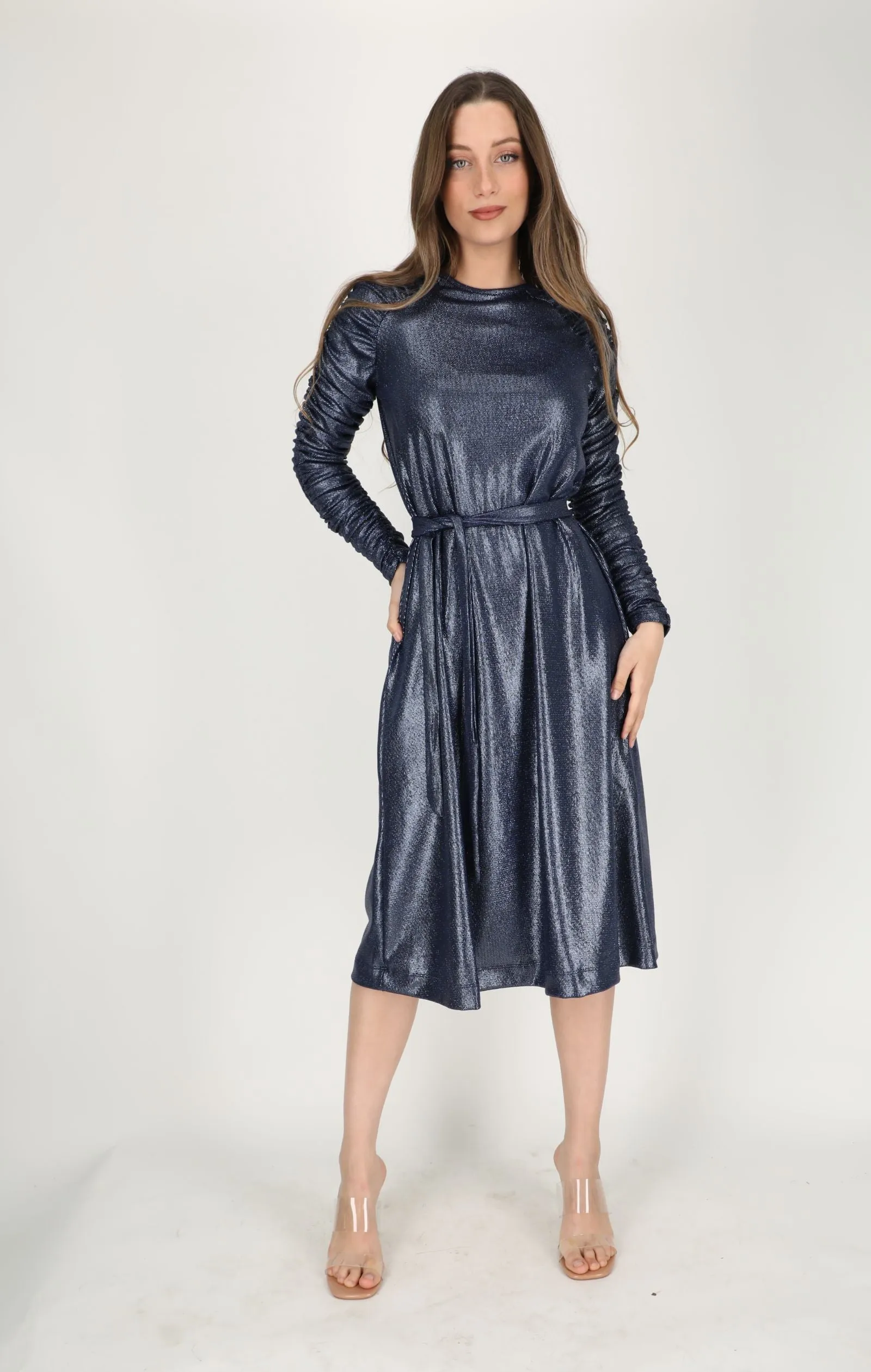 Shine Elegant Dress With Belt / Blue