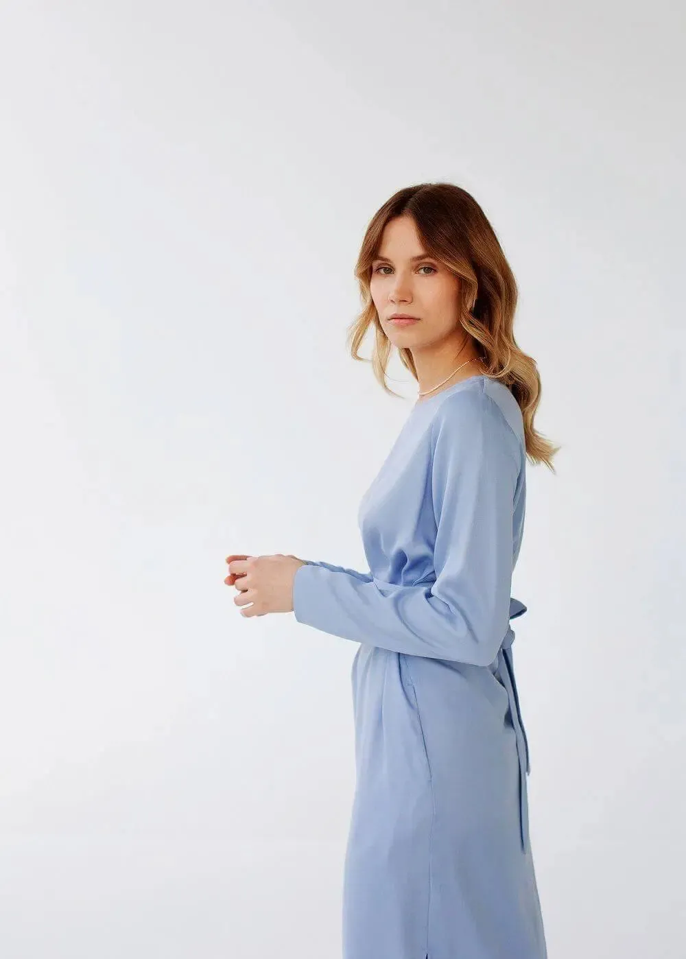 Sky Blue Audrey Tencel Belted Dress by Nich