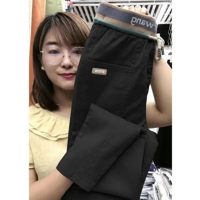 Spring Autumn Korea Fashion Women Elastic Waist Loose Pants Plus Size All-matched Casual Cotton Harem Pants Femme Trousers V156