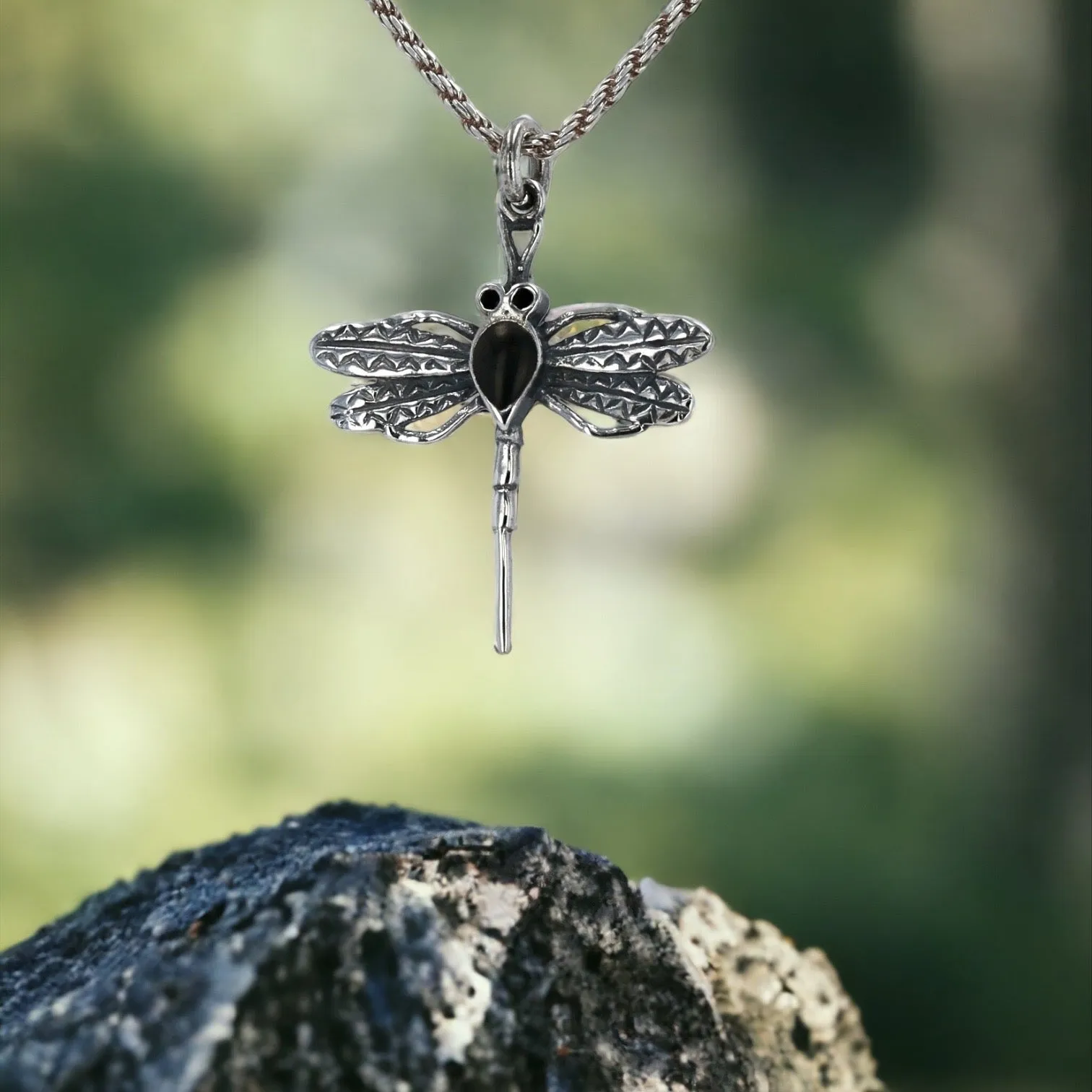 Sterling silver vintage set rope chain with dragonfly