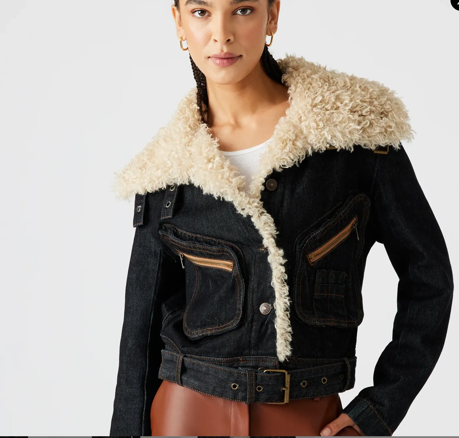 Steve Madden LAZULI Denim Sherpa Lined Moto Jacket