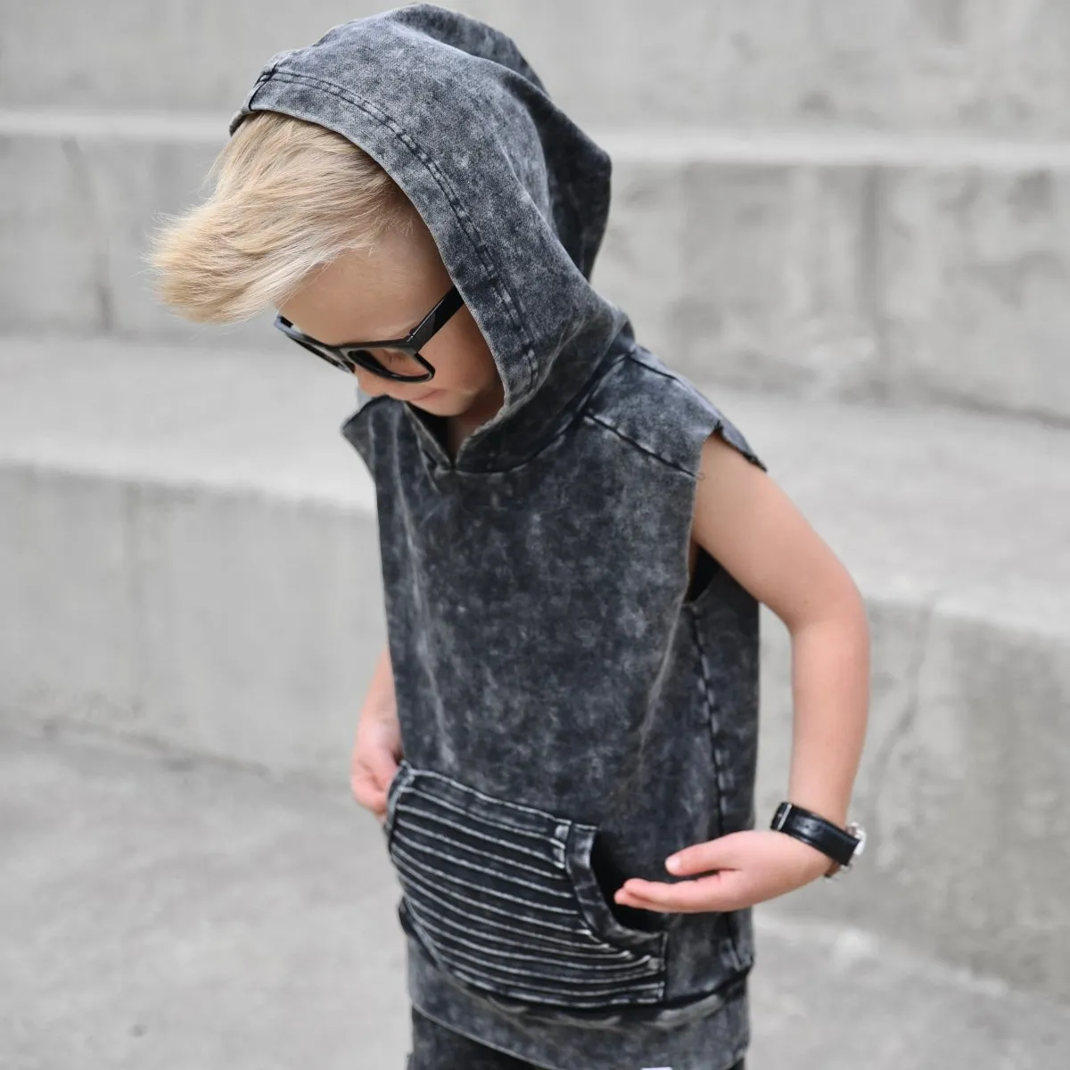 Summer Leisure Tank- Black Acid Wash