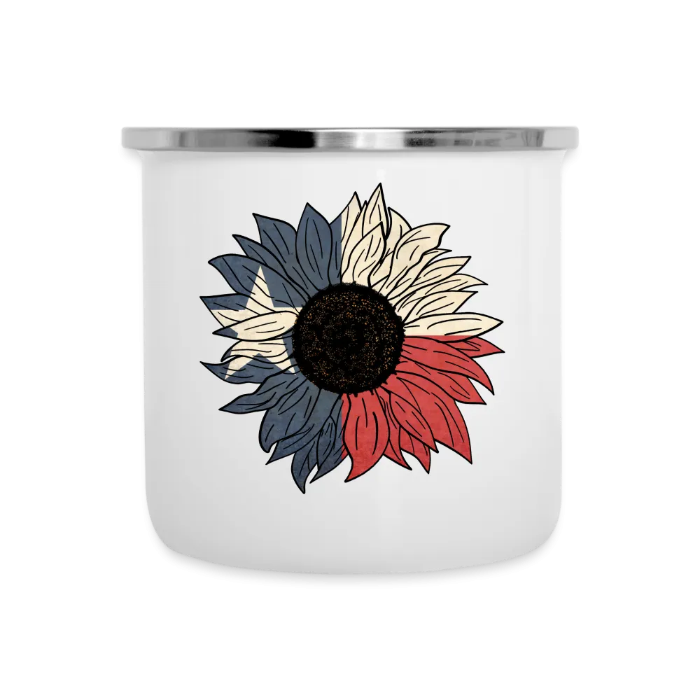 Texas Sunflower Adventure: Stainless Steel Camper Mug with Flag-Inspired Petals