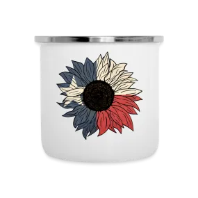 Texas Sunflower Adventure: Stainless Steel Camper Mug with Flag-Inspired Petals