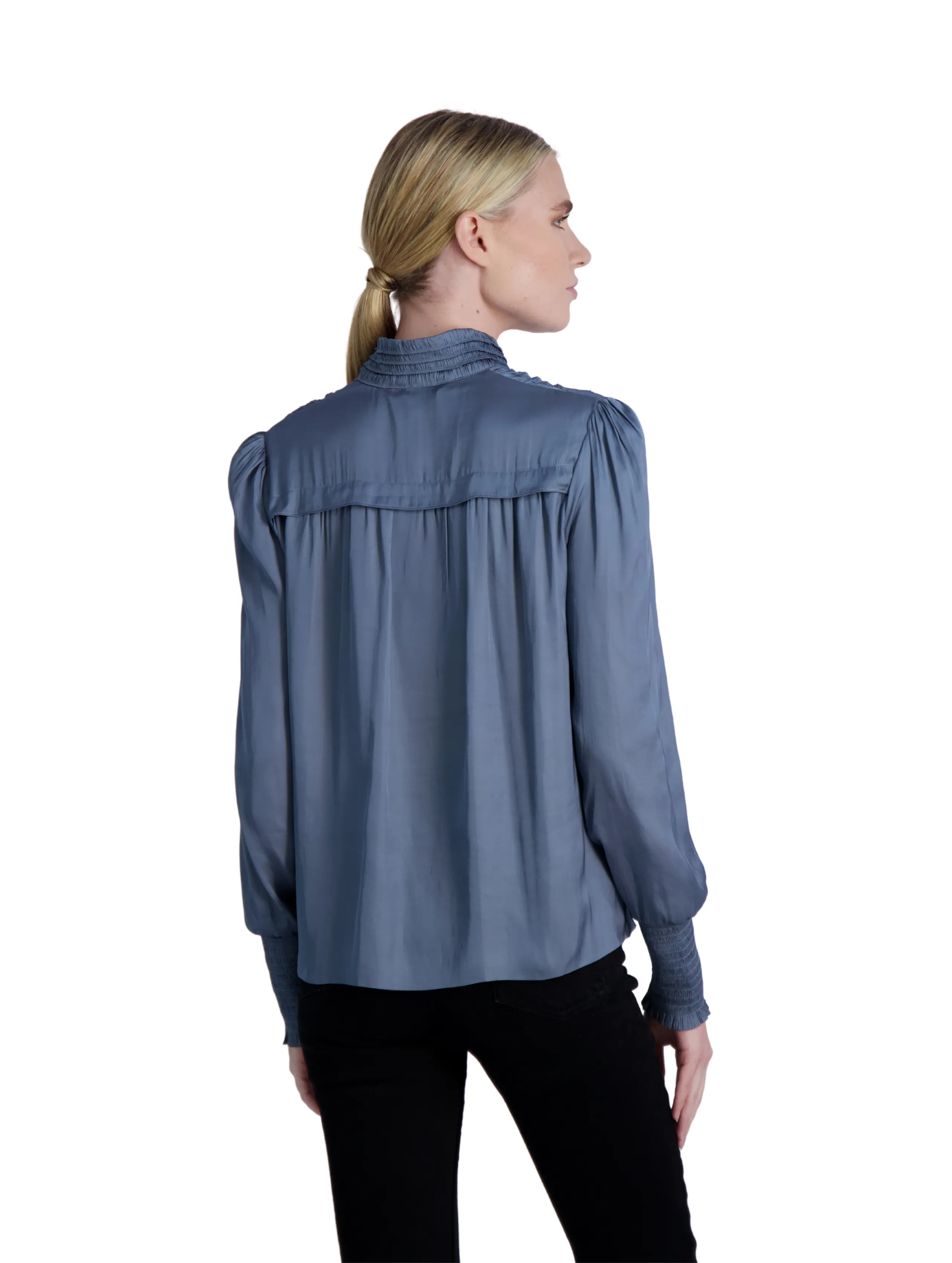 The Claire - Long Sleeve Satin Blouse - Final Sale