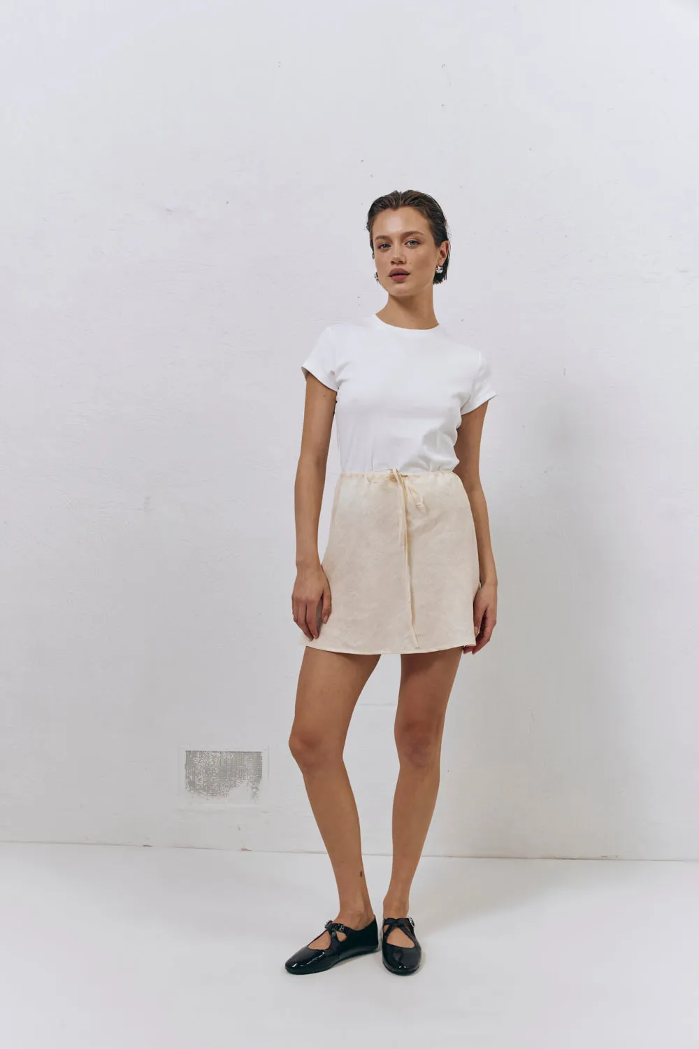 The Way To San Jose Bias Cut Linen Mini Skirt Cream