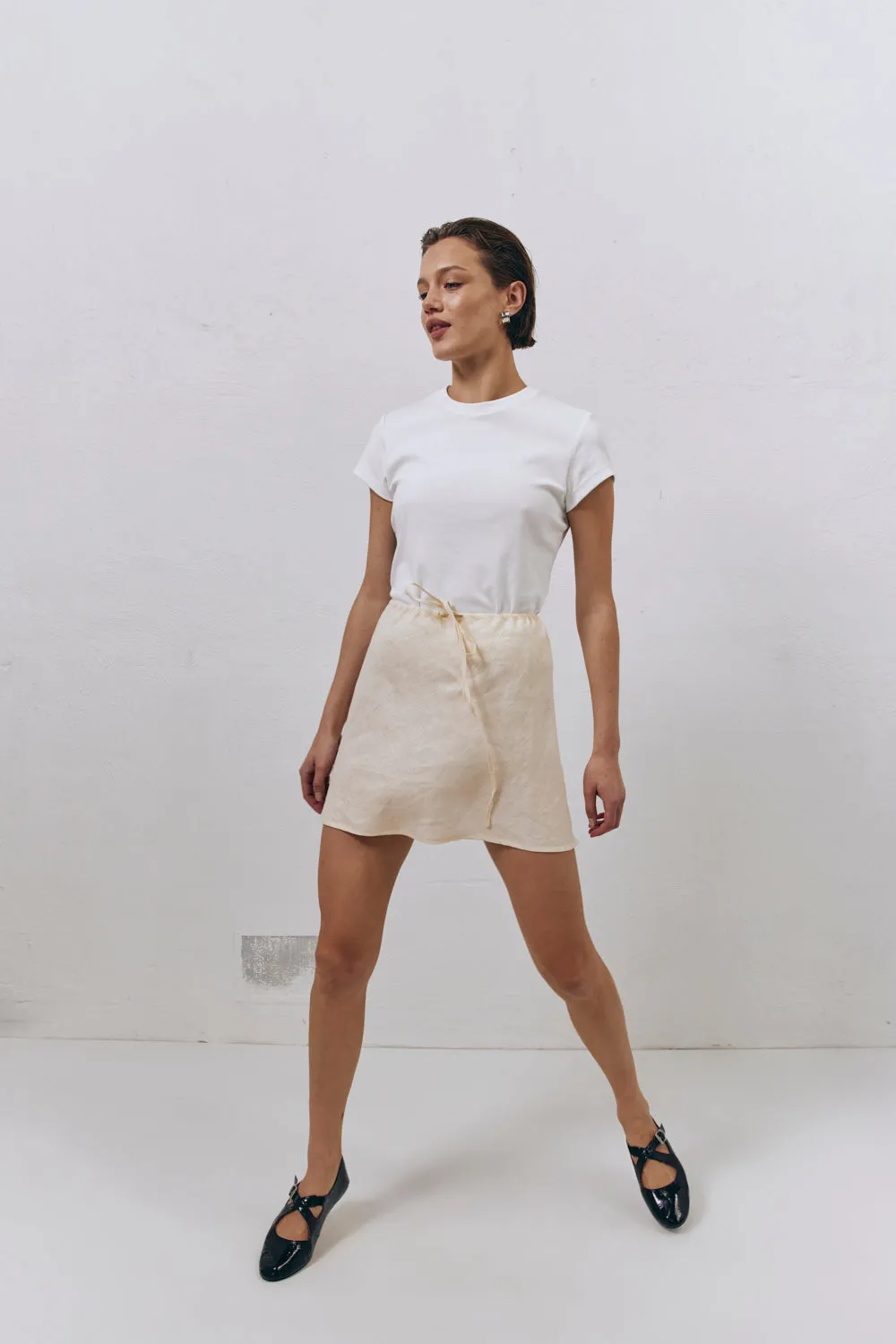 The Way To San Jose Bias Cut Linen Mini Skirt Cream