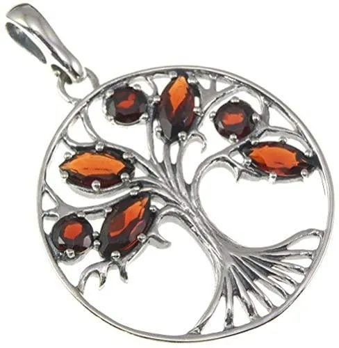 Tree of Life Clear Garnet Gemstone 925 Silver Handmade Pendant   Silver Necklace