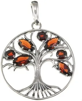 Tree of Life Clear Garnet Gemstone 925 Silver Handmade Pendant   Silver Necklace