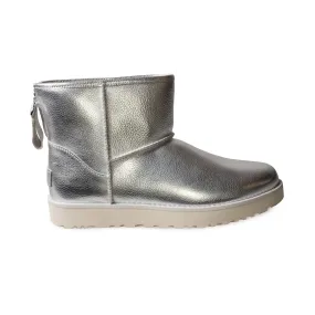 UGG Classic Mini Logo Zip Shine Silver Boots - Women's