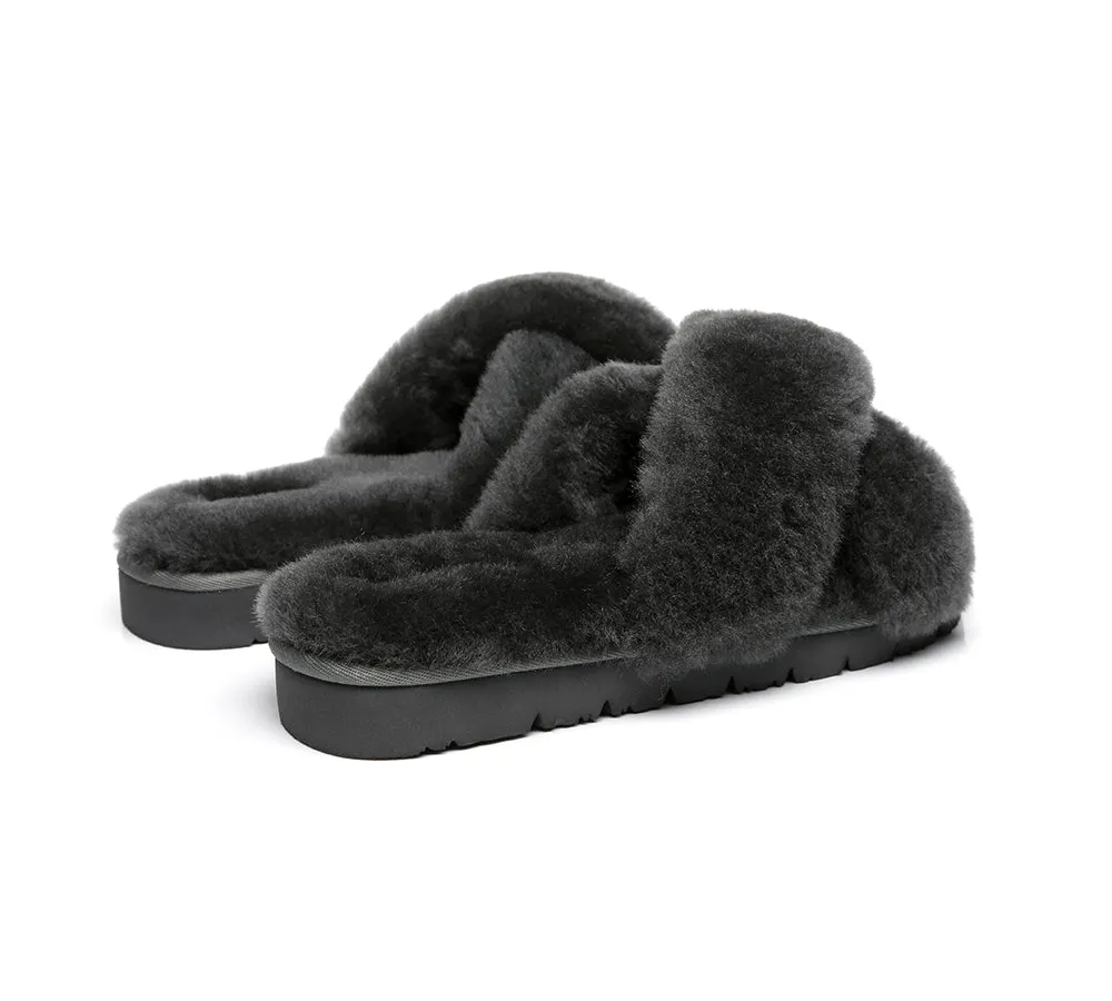 UGG Slides Women Fluffy Cross Slides Sandals Leanna Scuff