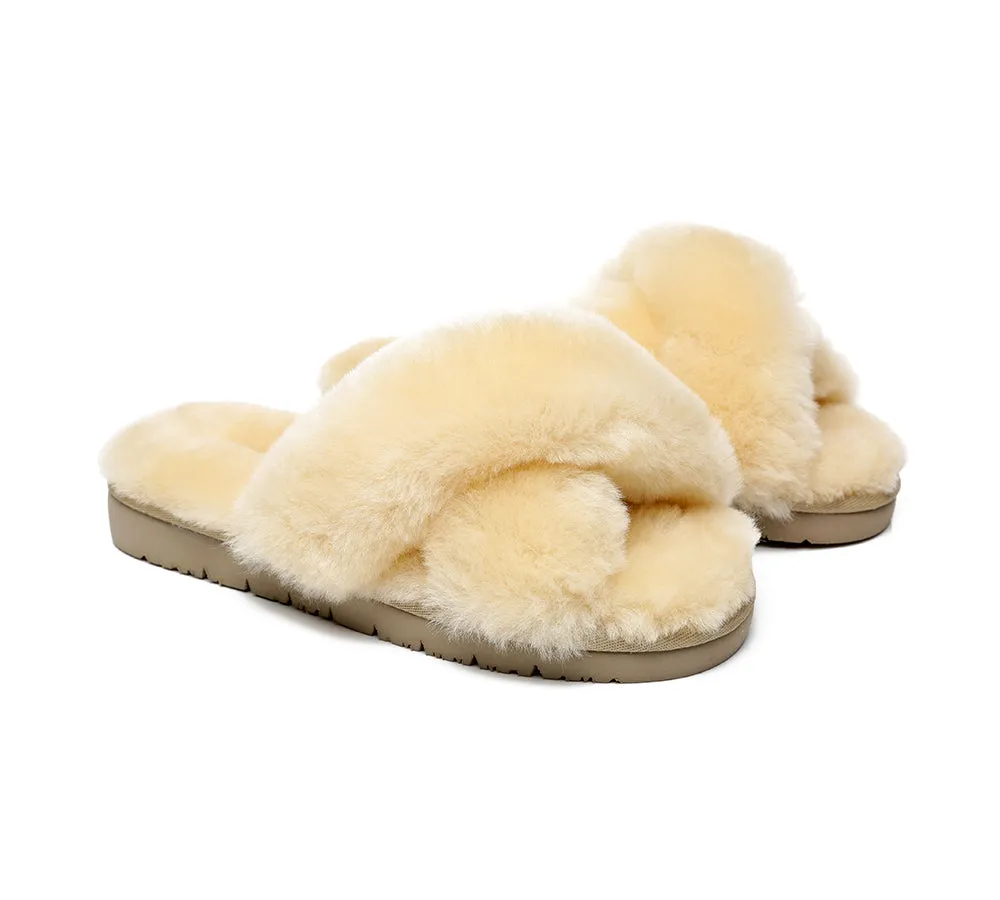 UGG Slides Women Fluffy Cross Slides Sandals Leanna Scuff