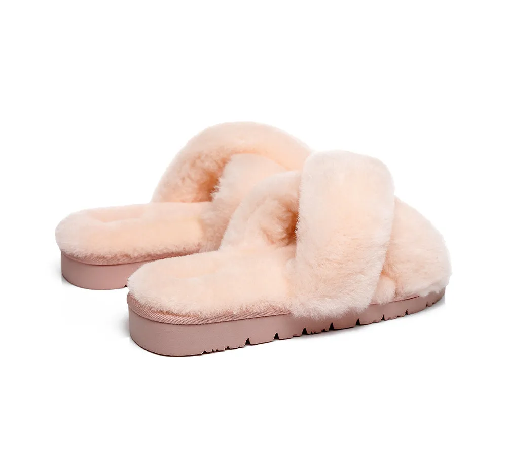 UGG Slides Women Fluffy Cross Slides Sandals Leanna Scuff