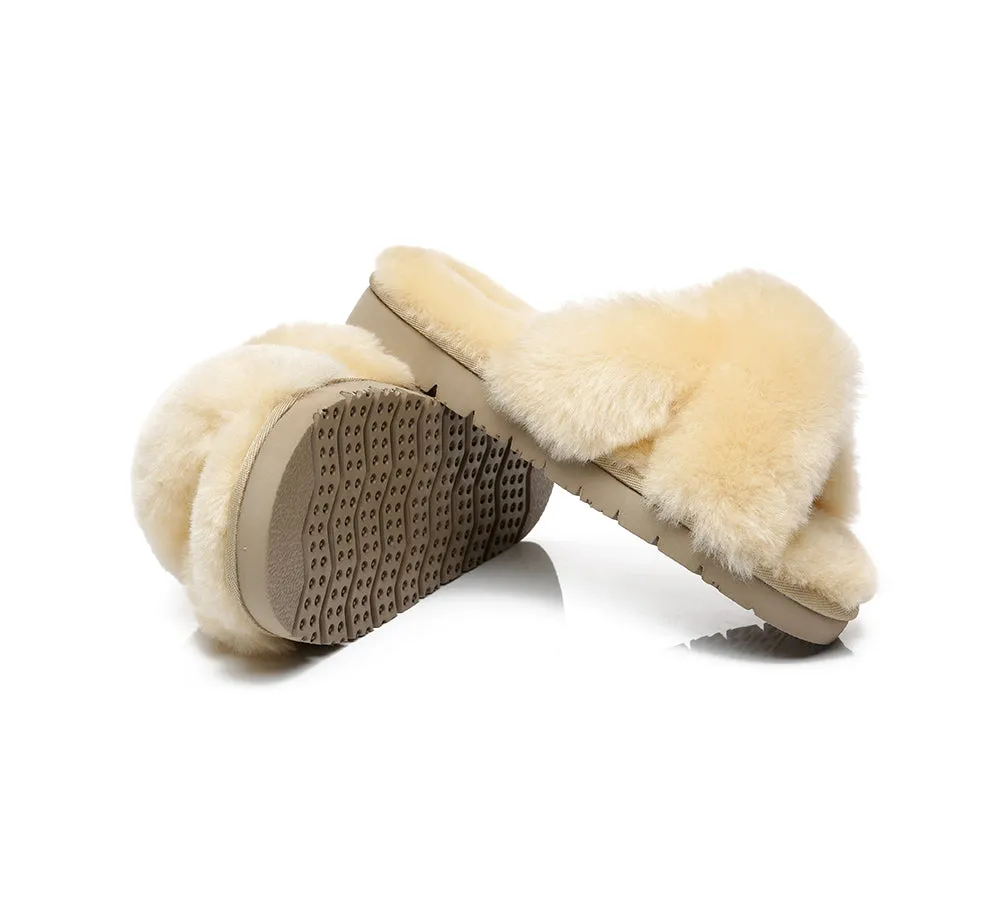 UGG Slides Women Fluffy Cross Slides Sandals Leanna Scuff