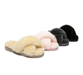 UGG Slides Women Fluffy Cross Slides Sandals Leanna Scuff