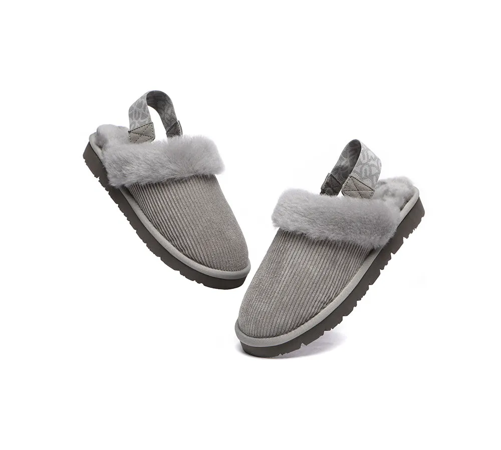 UGG Slippers Women Sheepskin Wool Removable Strap Slingback Nonslip Shoes Corduroy