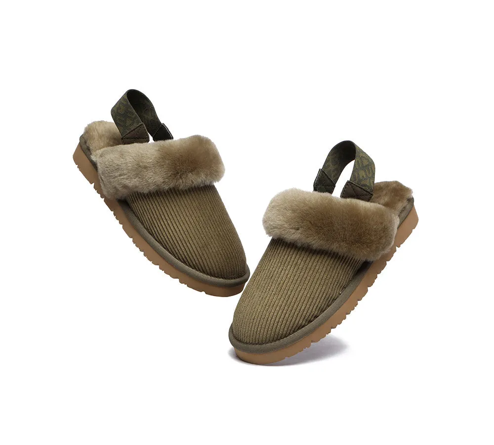 UGG Slippers Women Sheepskin Wool Removable Strap Slingback Nonslip Shoes Corduroy