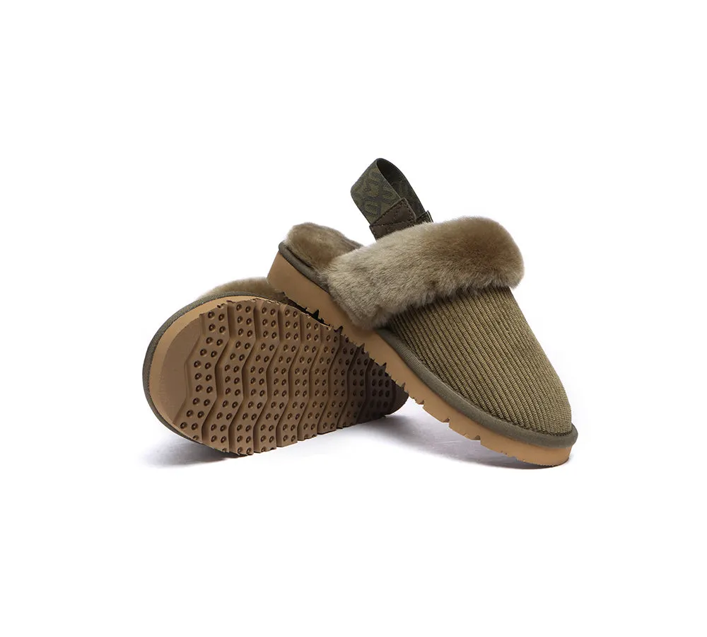 UGG Slippers Women Sheepskin Wool Removable Strap Slingback Nonslip Shoes Corduroy