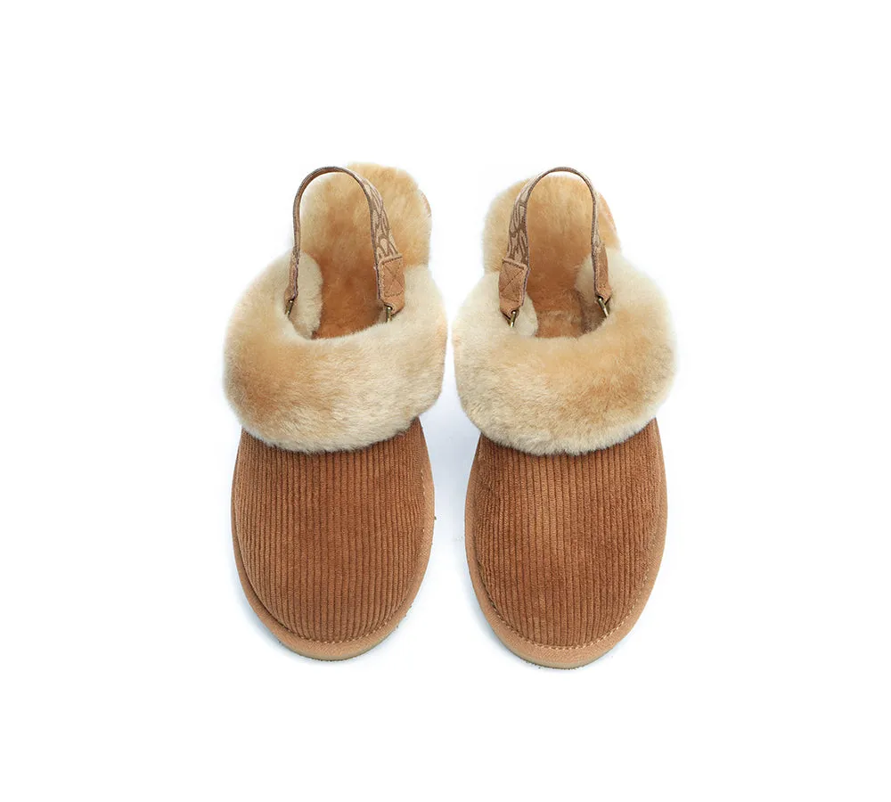 UGG Slippers Women Sheepskin Wool Removable Strap Slingback Nonslip Shoes Corduroy