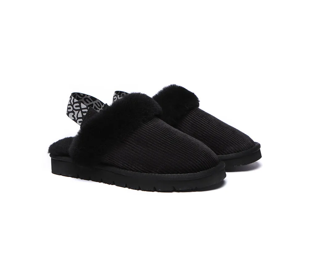 UGG Slippers Women Sheepskin Wool Removable Strap Slingback Nonslip Shoes Corduroy