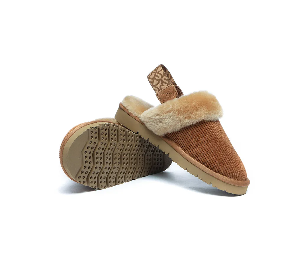 UGG Slippers Women Sheepskin Wool Removable Strap Slingback Nonslip Shoes Corduroy