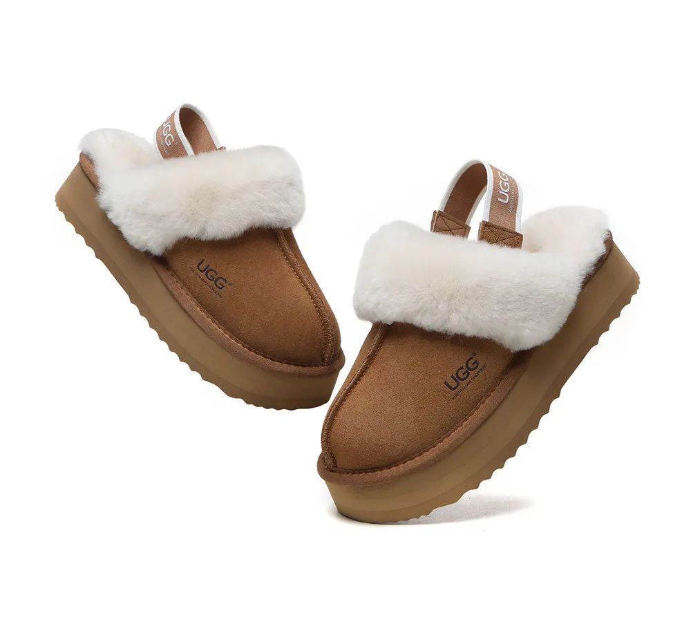 UGG Slippers Women Sheepskin Wool Removable Strap Slingback Slippers Muffin Platform