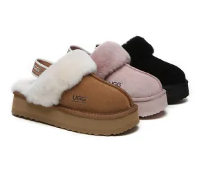 UGG Slippers Women Sheepskin Wool Removable Strap Slingback Slippers Muffin Platform