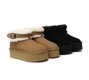 UGG  UGG Boots Women Sheepskin Wool Adjustable Buckle Ankle Platform Boots Ula