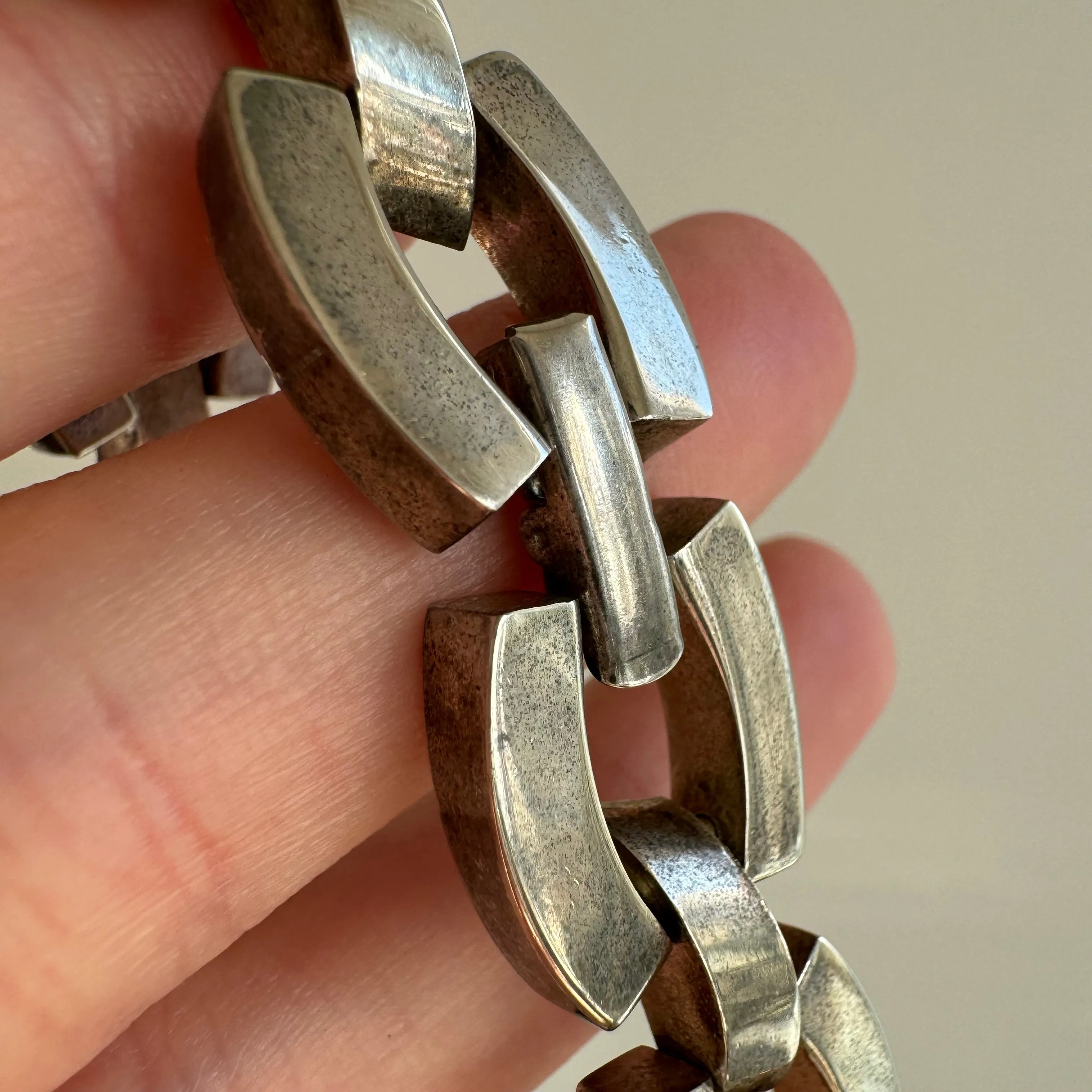 V I N T A G E // perfect links / sterling silver geometric link bracelet / 7.5, 53g