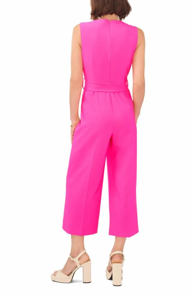 Vince Camuto Apparel S/L V-NK BELTED POLY BASE JUMPSUIT V596/HOT PINK