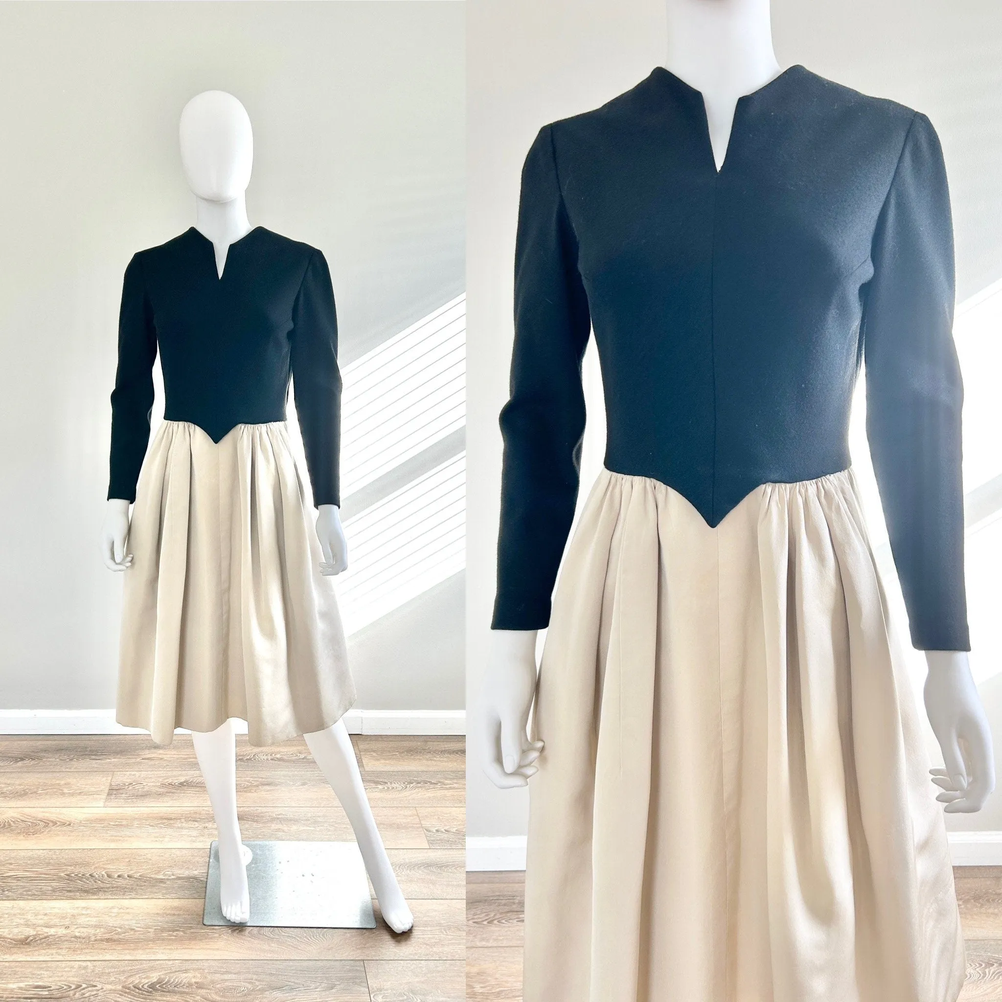 Vintage 1970s Pauline Trigere Dress / 70s Fit and Flare Dress / Size M