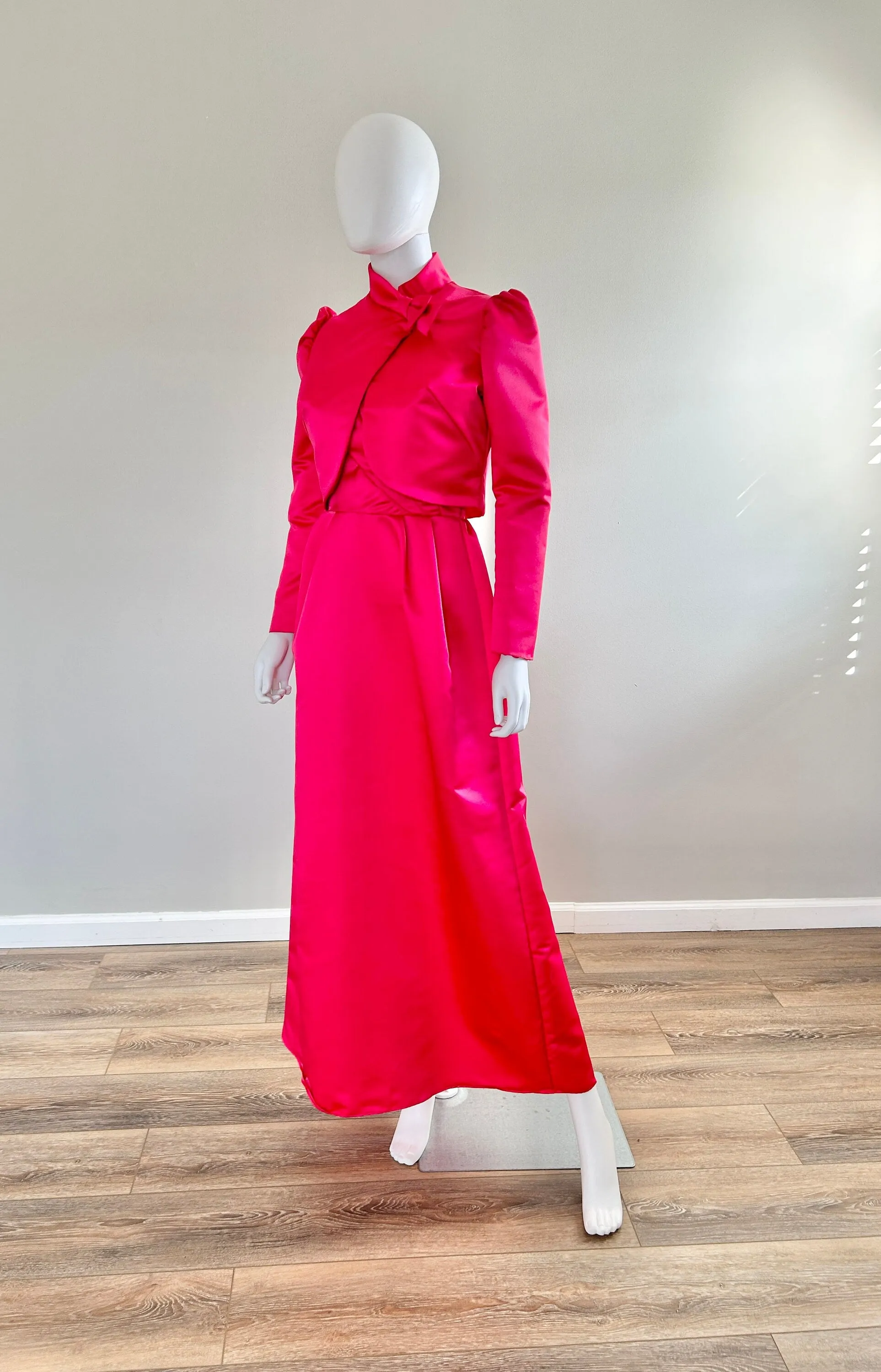 Vintage 1980s Hot Pink Satin Formal Dress / 80s Party Dress / size S