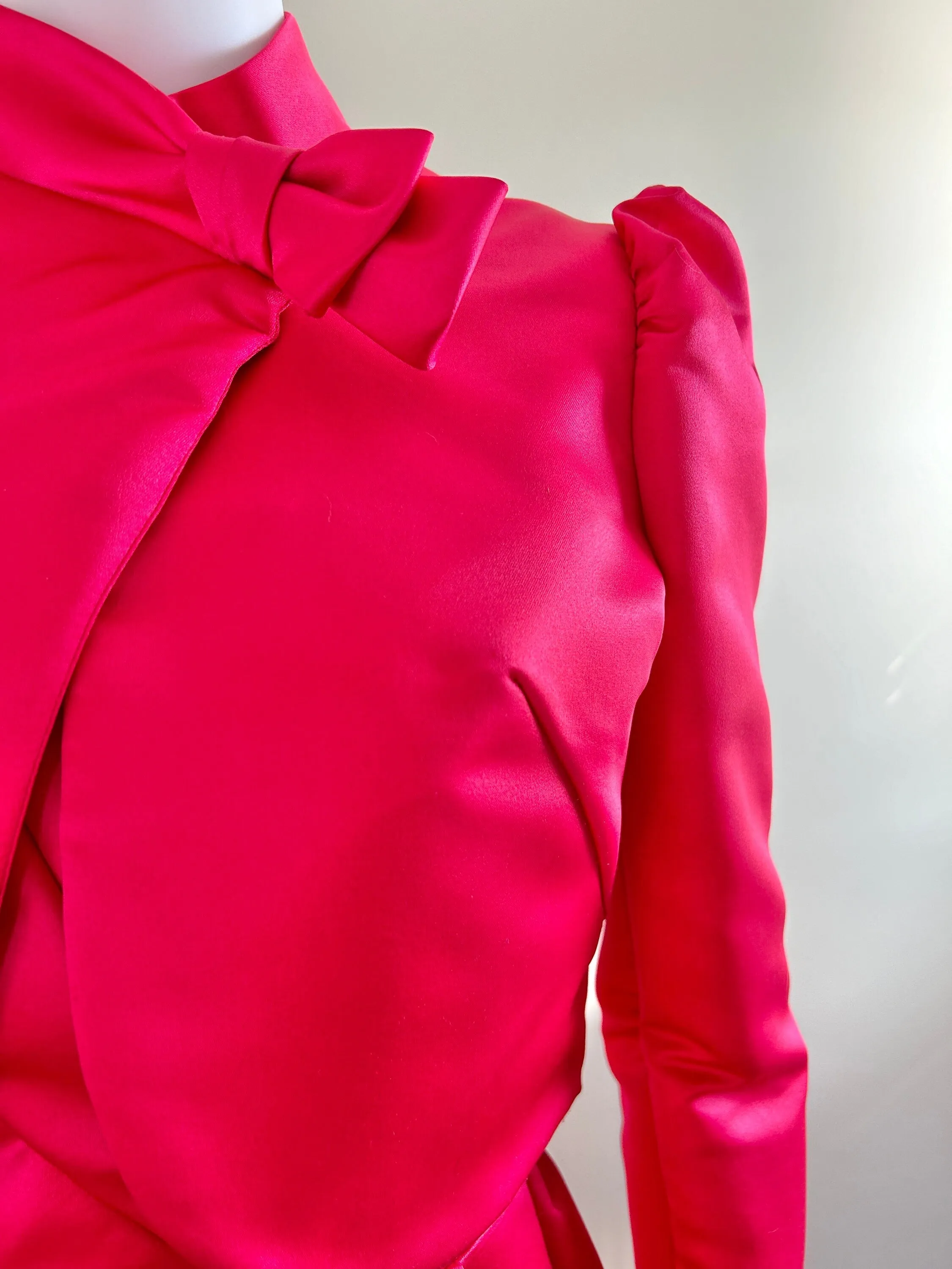 Vintage 1980s Hot Pink Satin Formal Dress / 80s Party Dress / size S