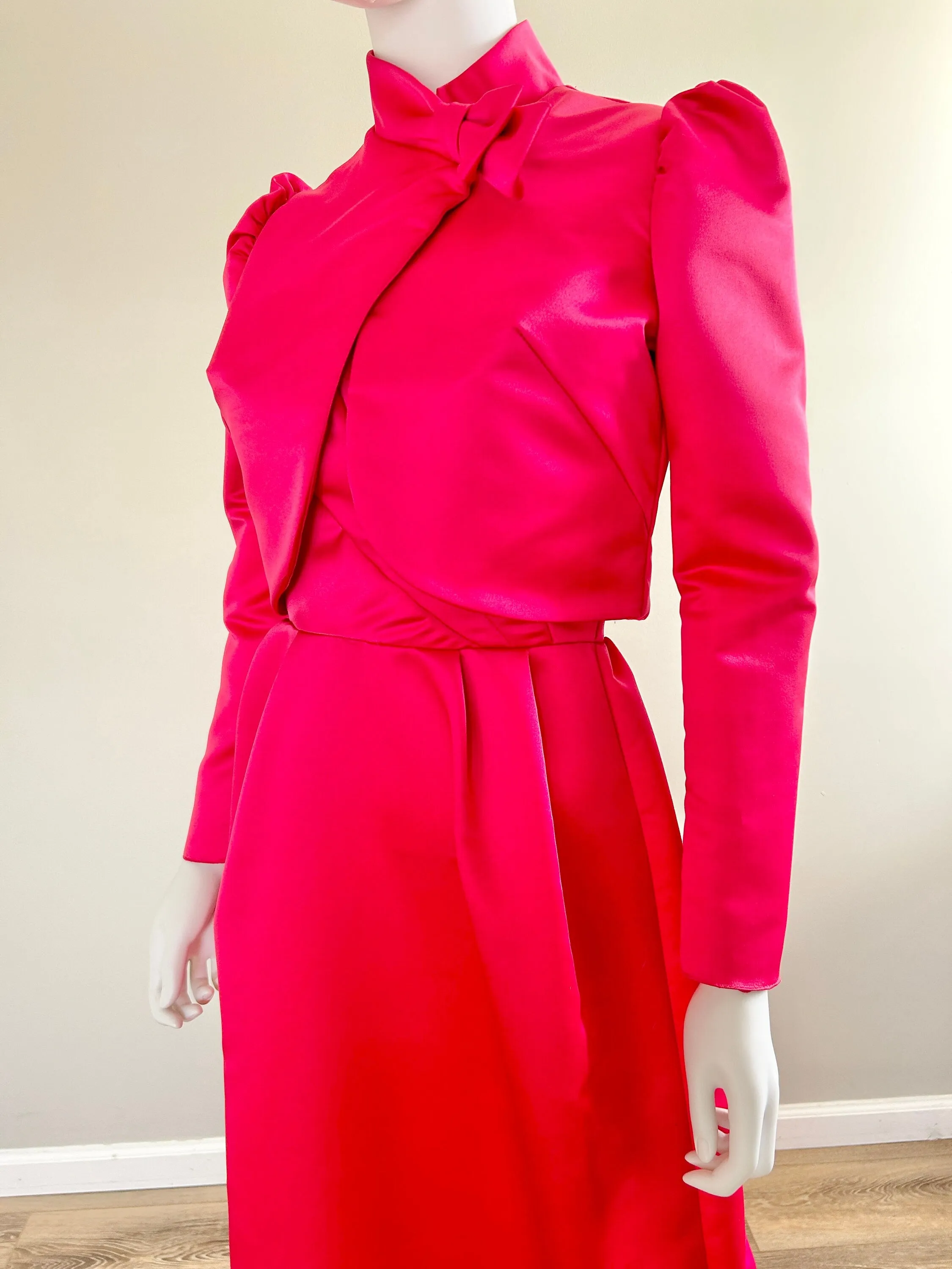 Vintage 1980s Hot Pink Satin Formal Dress / 80s Party Dress / size S