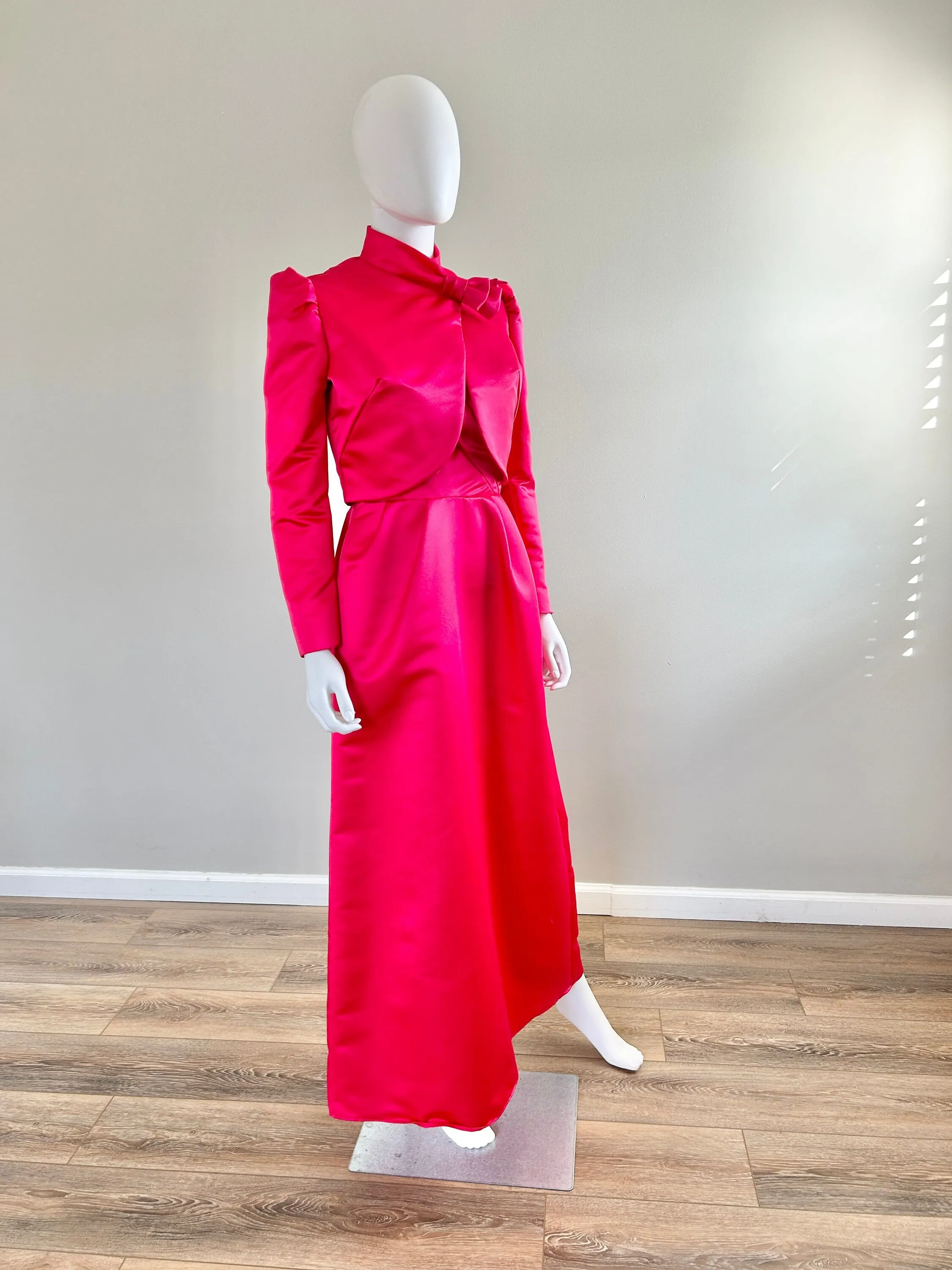 Vintage 1980s Hot Pink Satin Formal Dress / 80s Party Dress / size S