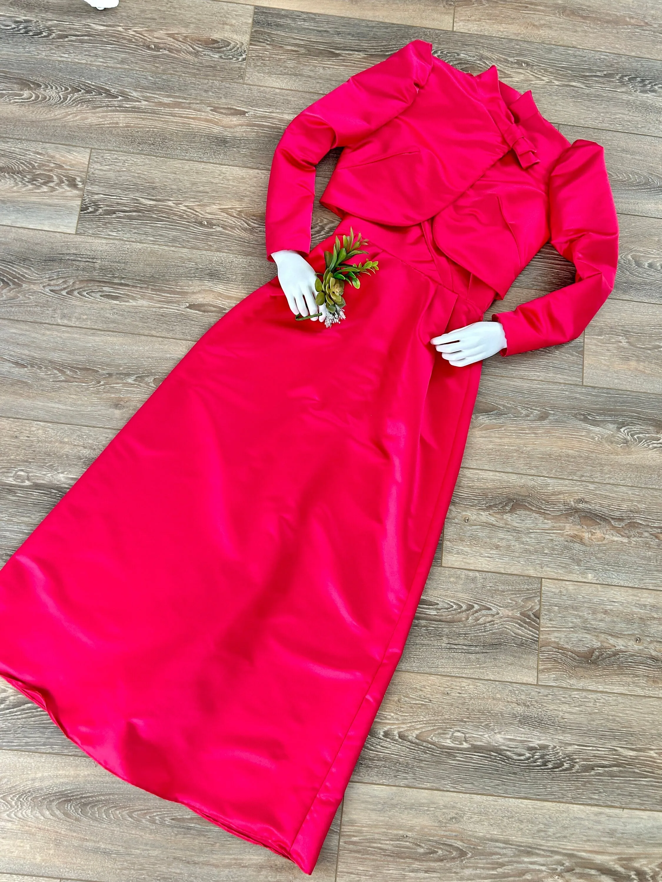 Vintage 1980s Hot Pink Satin Formal Dress / 80s Party Dress / size S