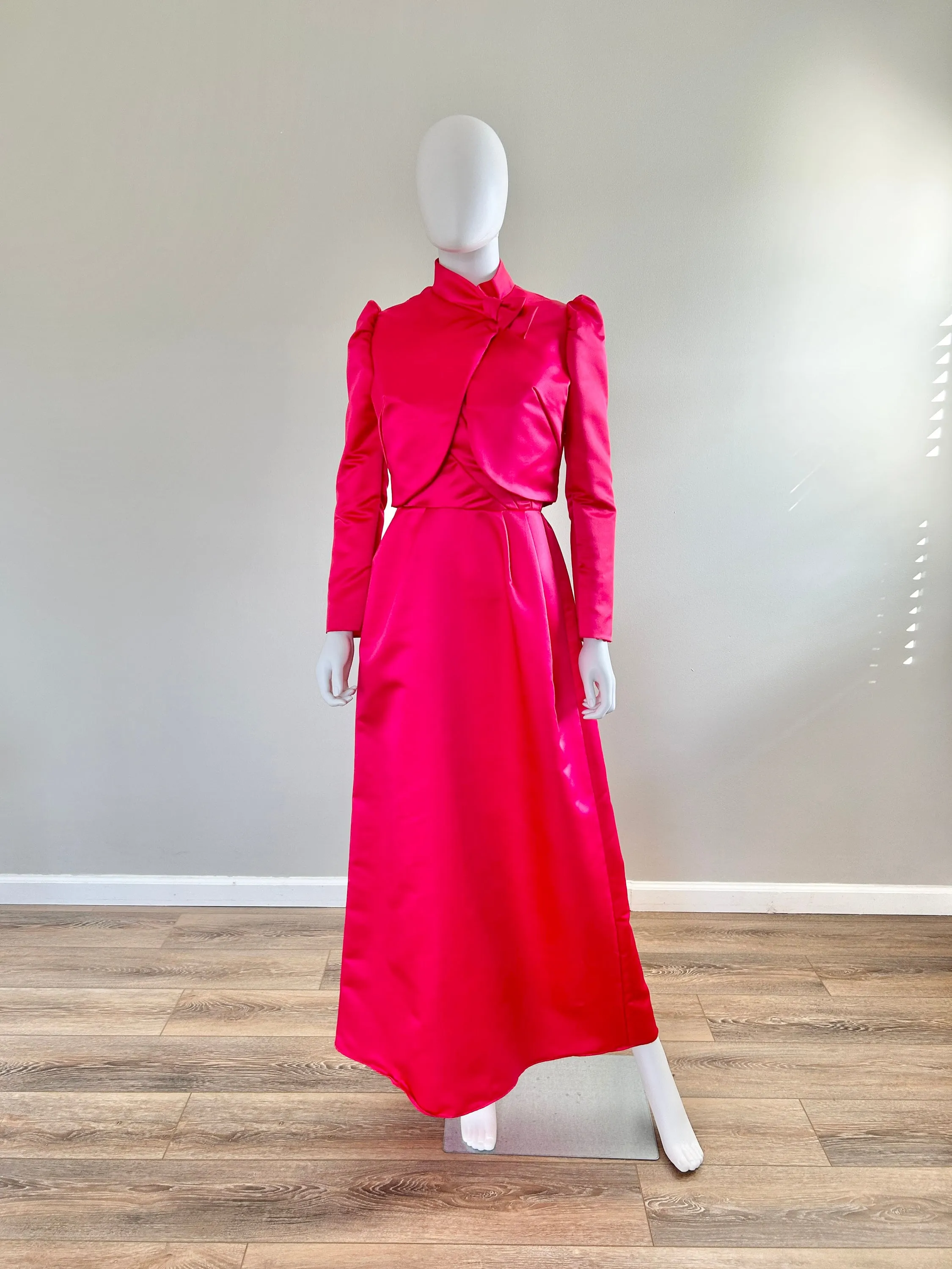 Vintage 1980s Hot Pink Satin Formal Dress / 80s Party Dress / size S