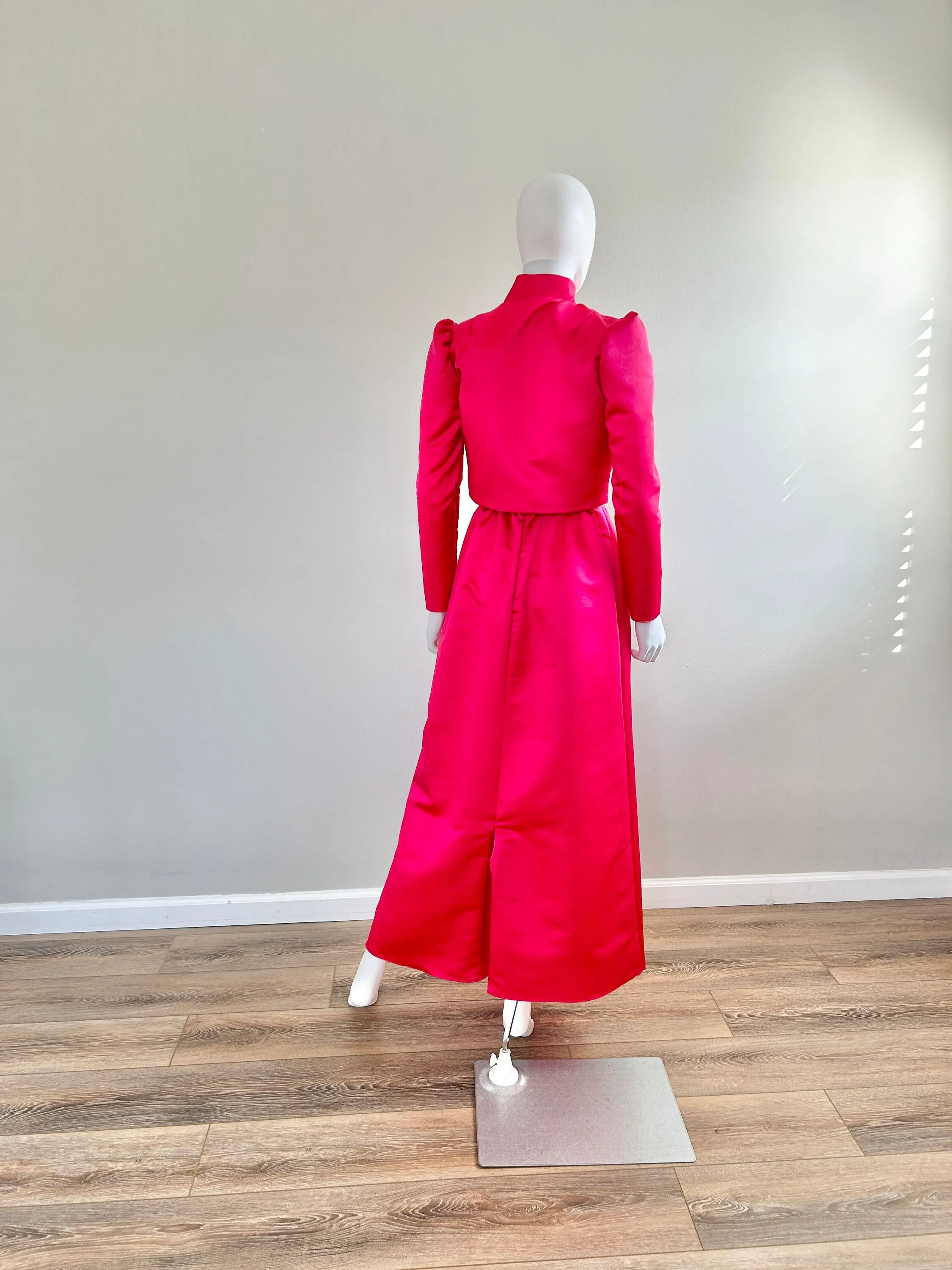 Vintage 1980s Hot Pink Satin Formal Dress / 80s Party Dress / size S