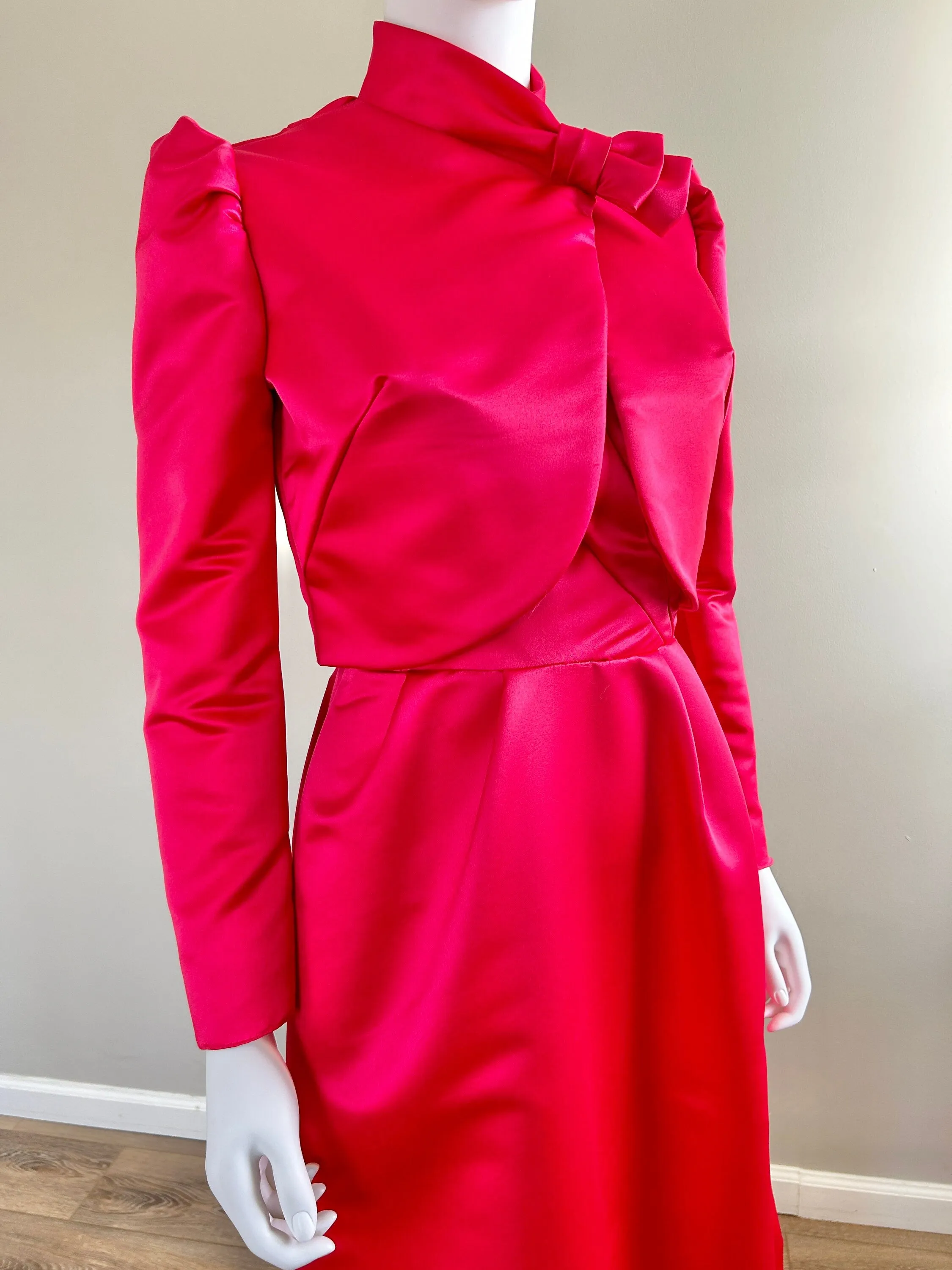 Vintage 1980s Hot Pink Satin Formal Dress / 80s Party Dress / size S