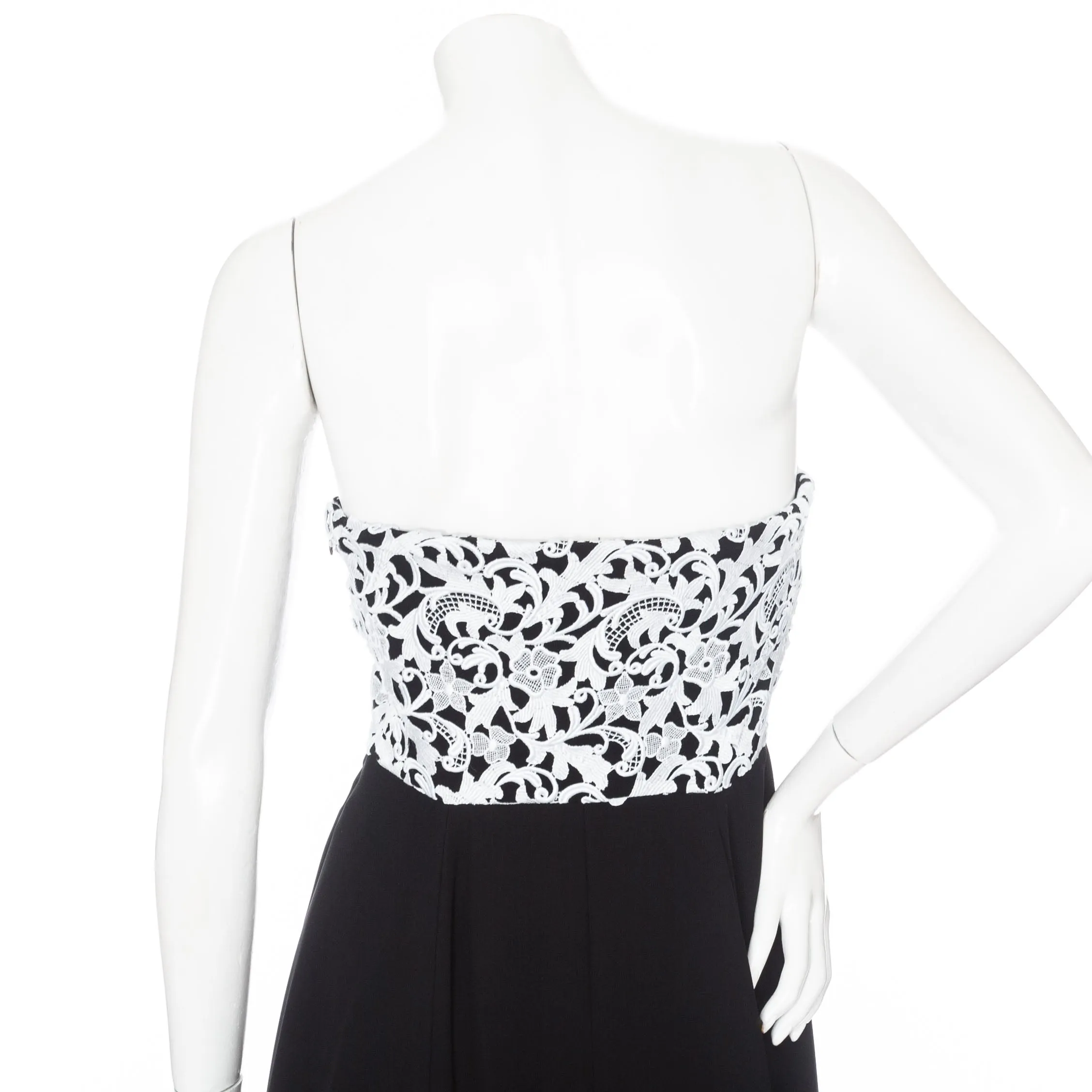 Vintage Black and White Lace Silk Crêpe Strapless Gown