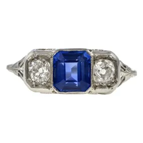 Vintage Sapphire & Diamond Three Stone Ring