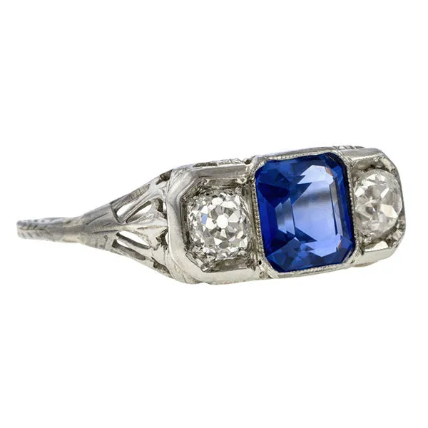 Vintage Sapphire & Diamond Three Stone Ring