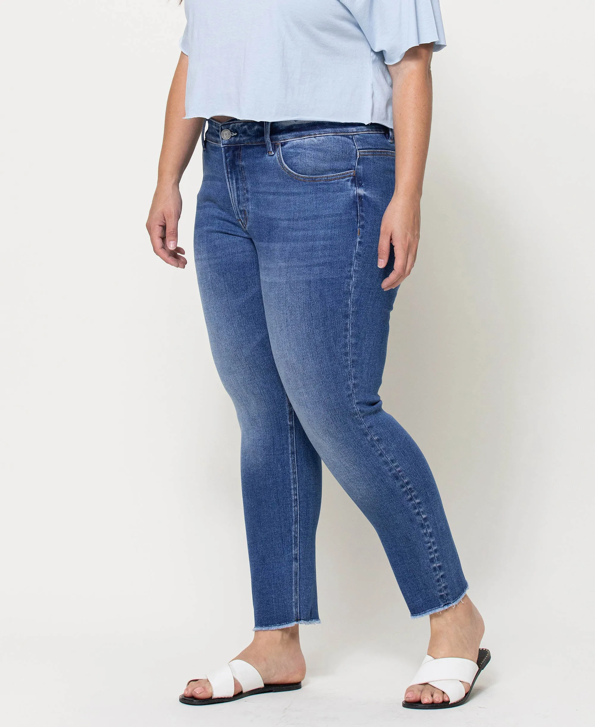 Wolf N Crane - Plus Mid Rise Raw Hem Crop Skinny Jeans