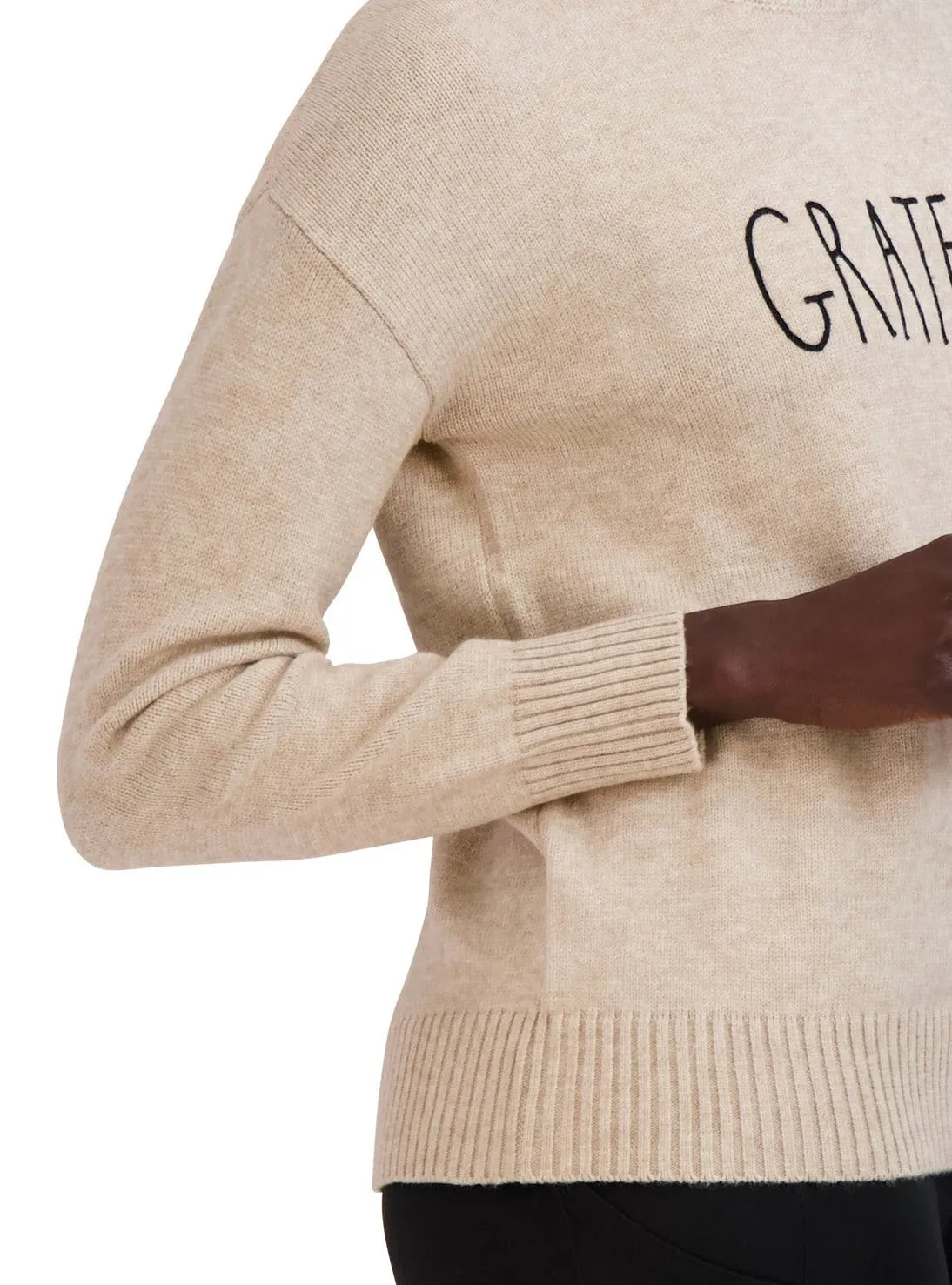 Women's Embroidered "GRATEFUL" Knit Sweater