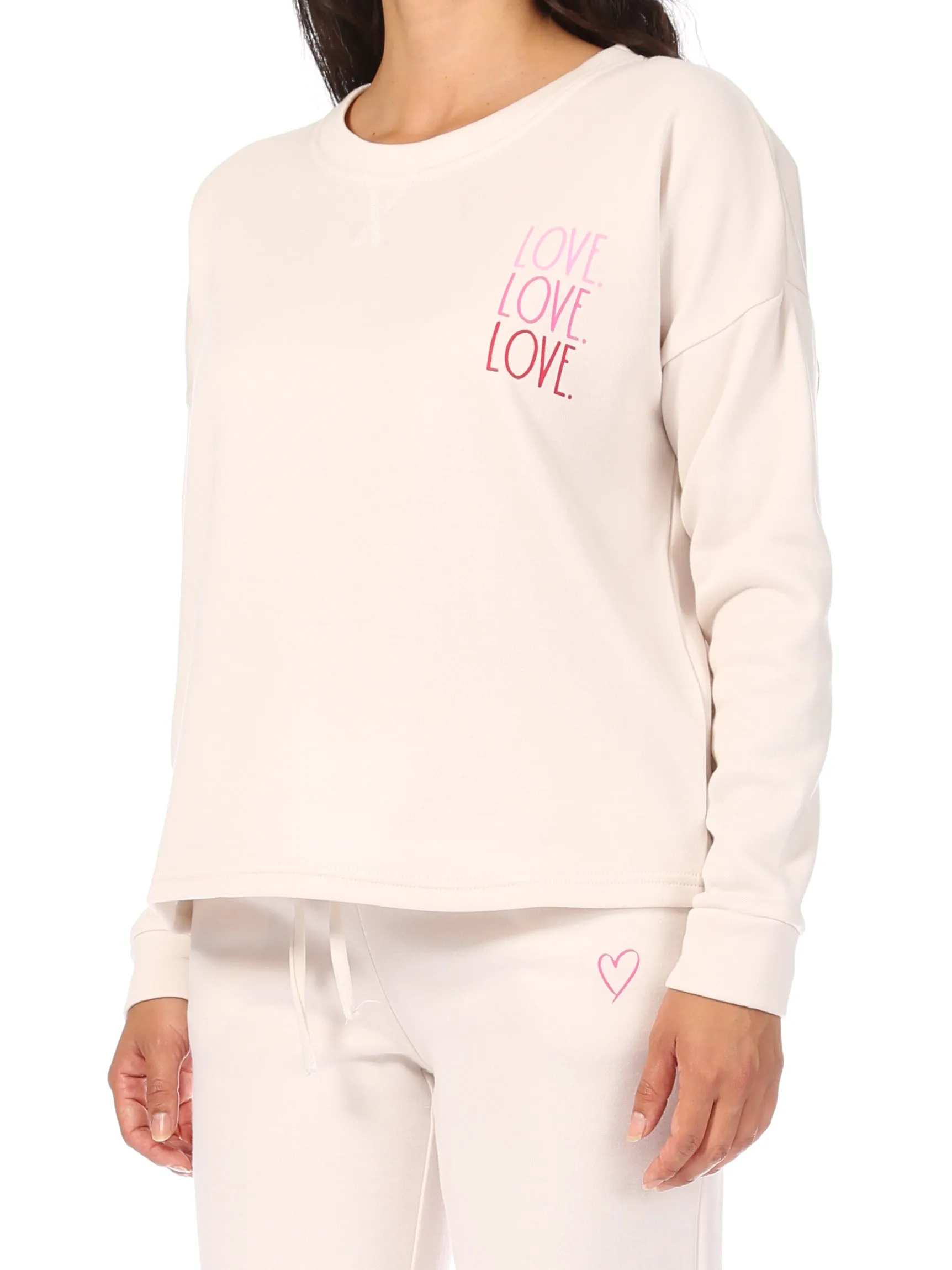 Women's "LOVE LOVE LOVE" Long Sleeve Pullover Sweatshirt and Drawstring Sweatpants Lounge Set