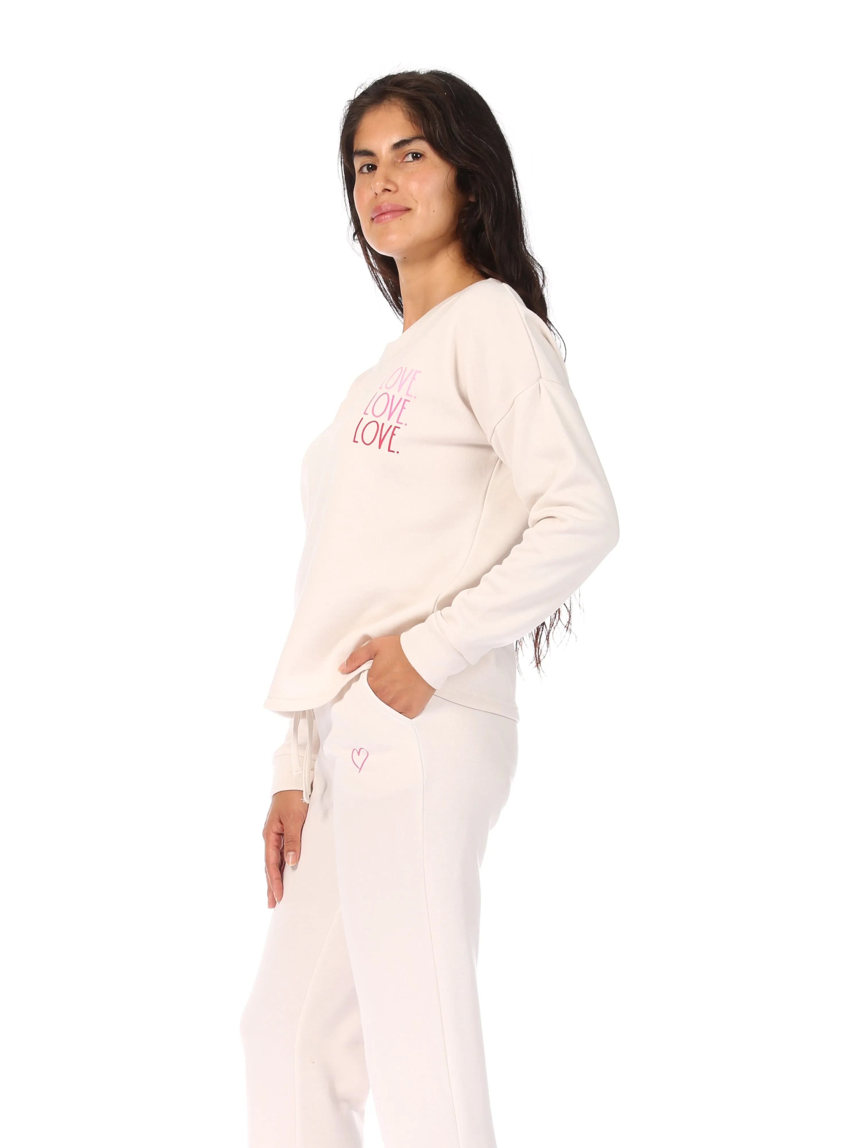 Women's "LOVE LOVE LOVE" Long Sleeve Pullover Sweatshirt and Drawstring Sweatpants Lounge Set