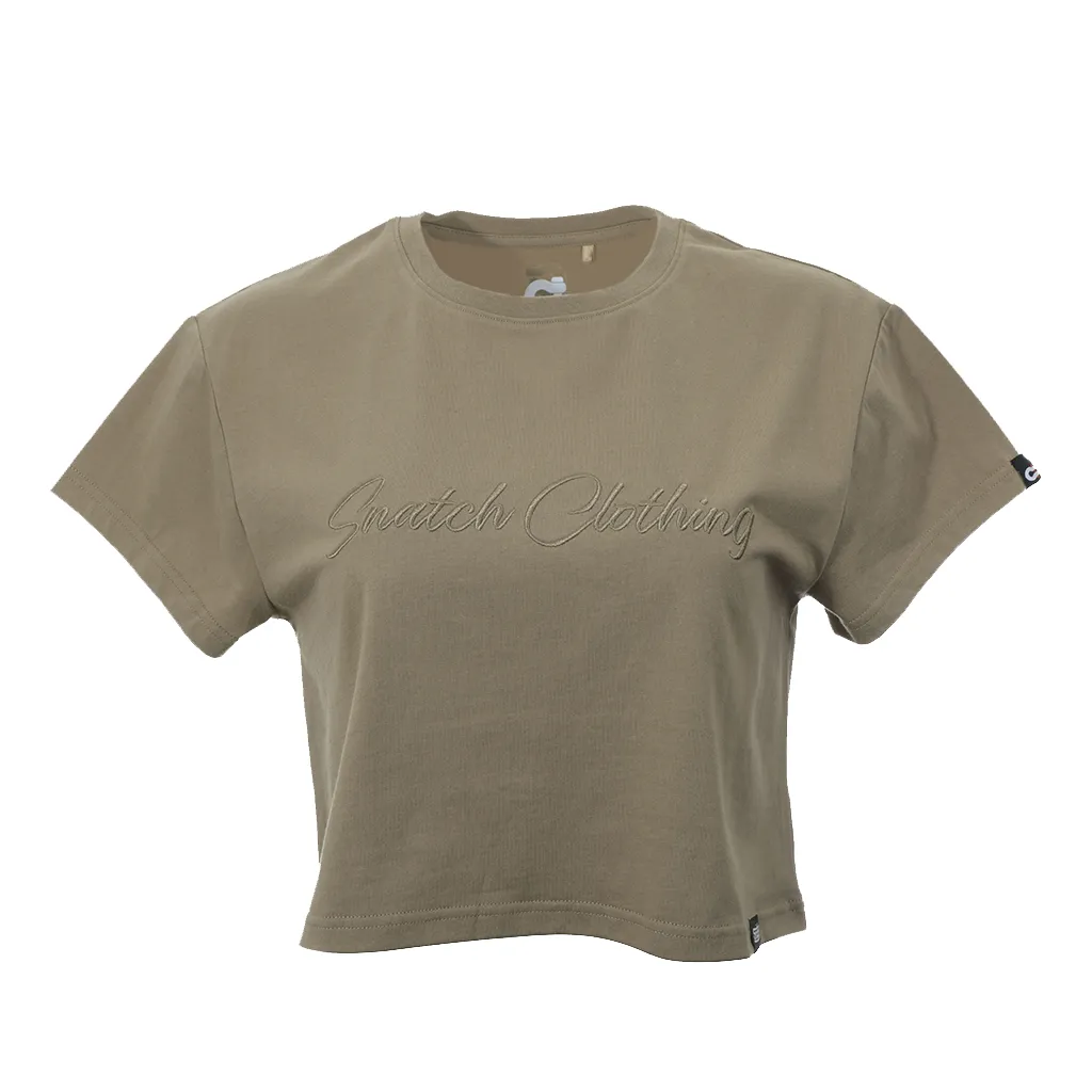 Women's Script Embroidered Crop Tee Sand - SF1302SD