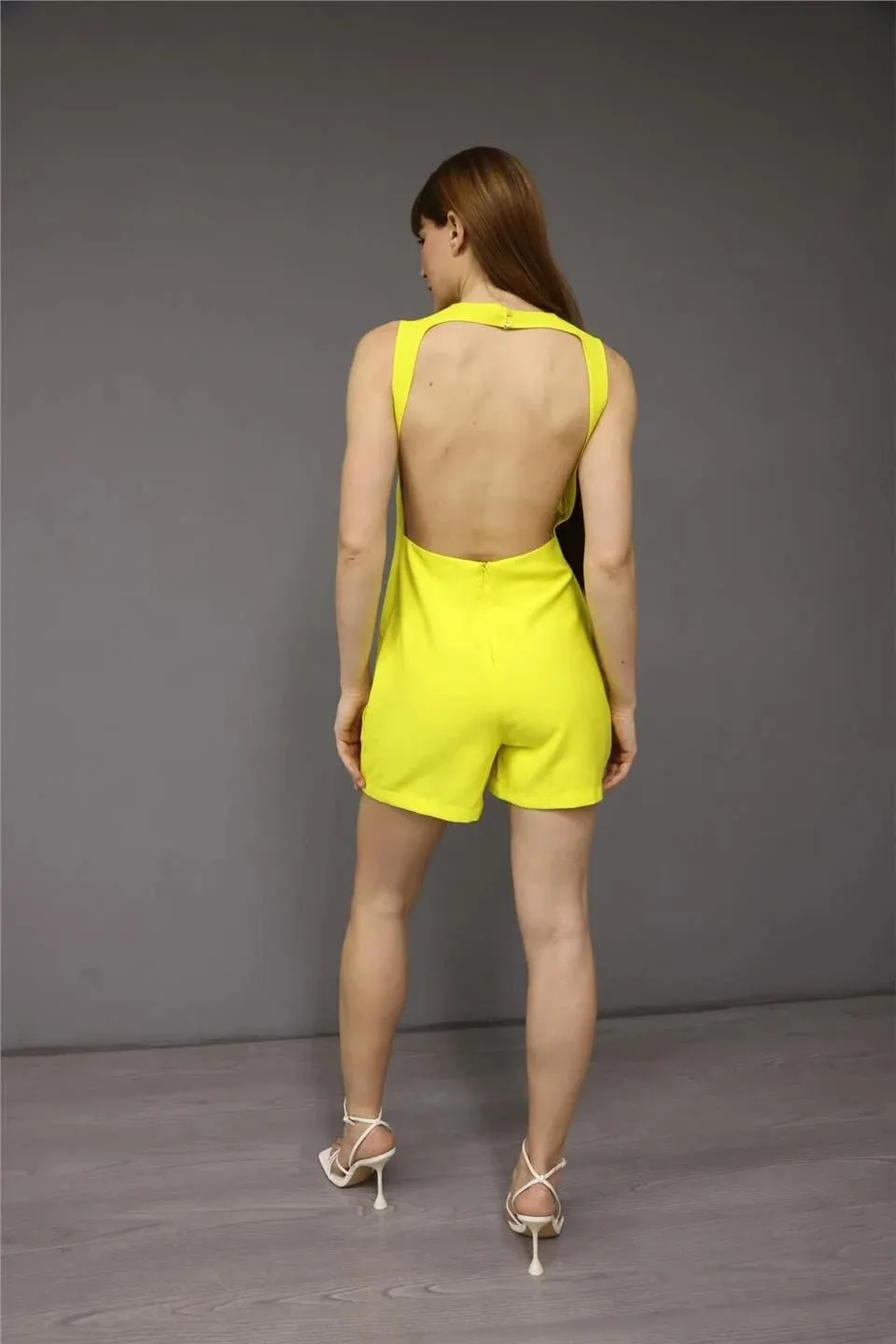 Zesty Chic Backless Playsuits - Lemon